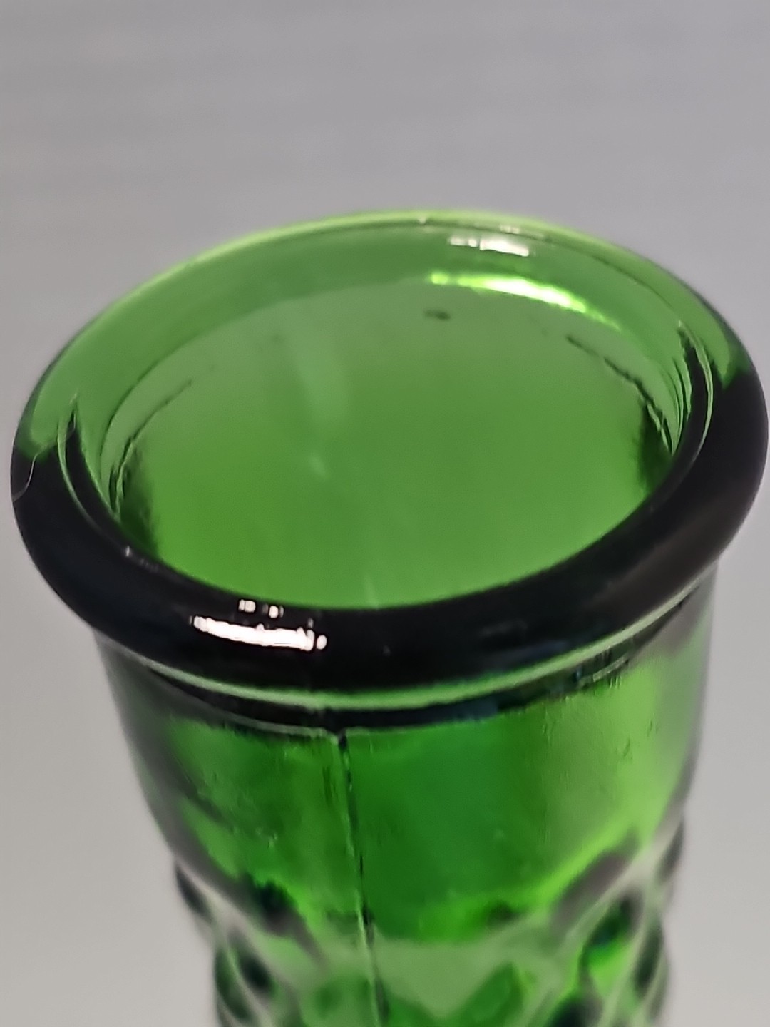 Vintage Hoosier #4092 Green Glass with Diamond Pattern 9 inch tall Bud Vase
