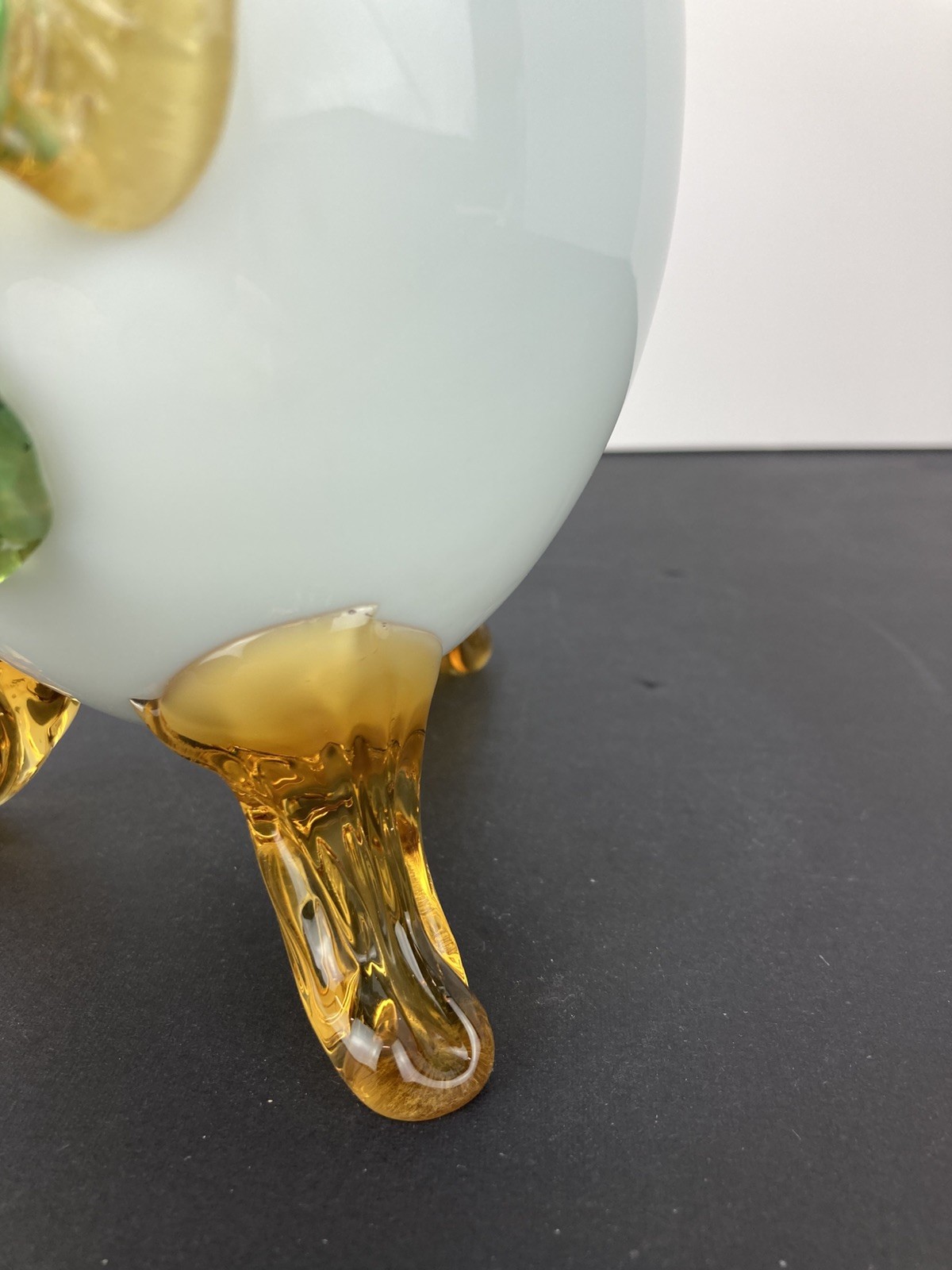 Stevens & Williams Egg Shaped Vase w/Applied Flowers/ Robin’s Egg Blue Inside!!