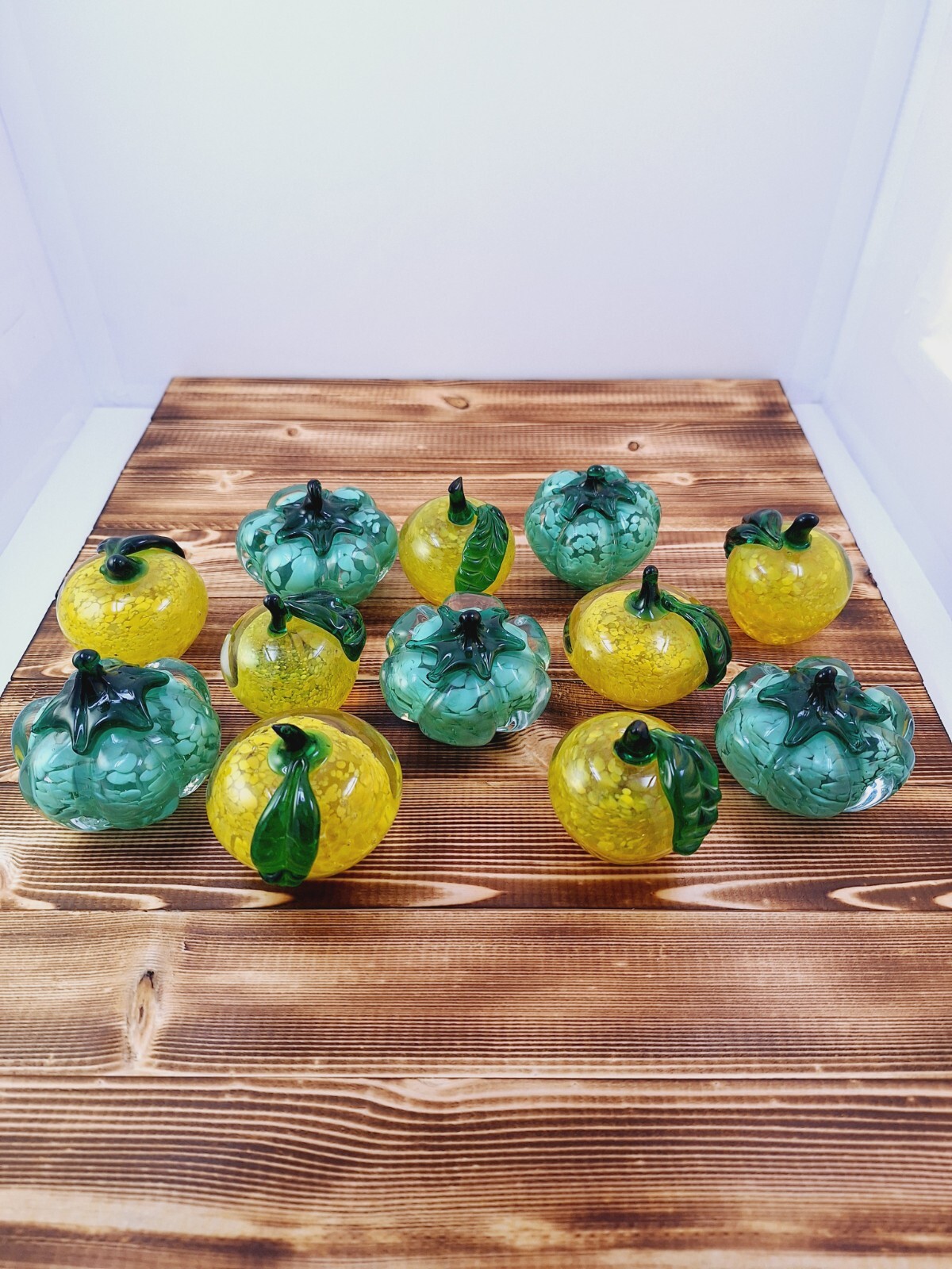 Art studio glass yellow apple Green Squash paperweight X12 Lot hand blown