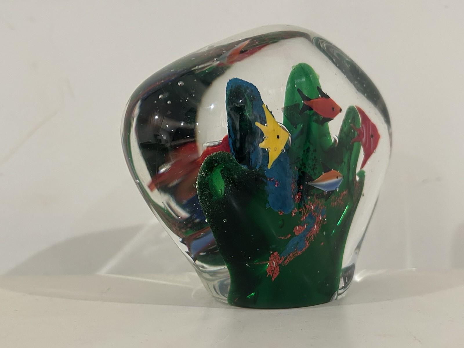 Vtg. Coral Reef Aquarium Paperweight Art Glass Sculpture 4”
