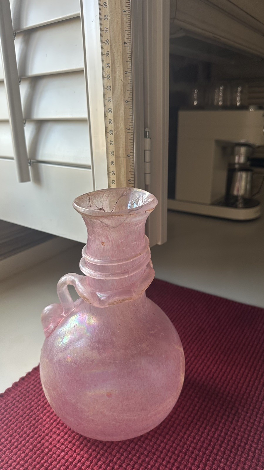 Mid Century Pink Iridescent Scavo Vase Murano Signed Padovan Massimo