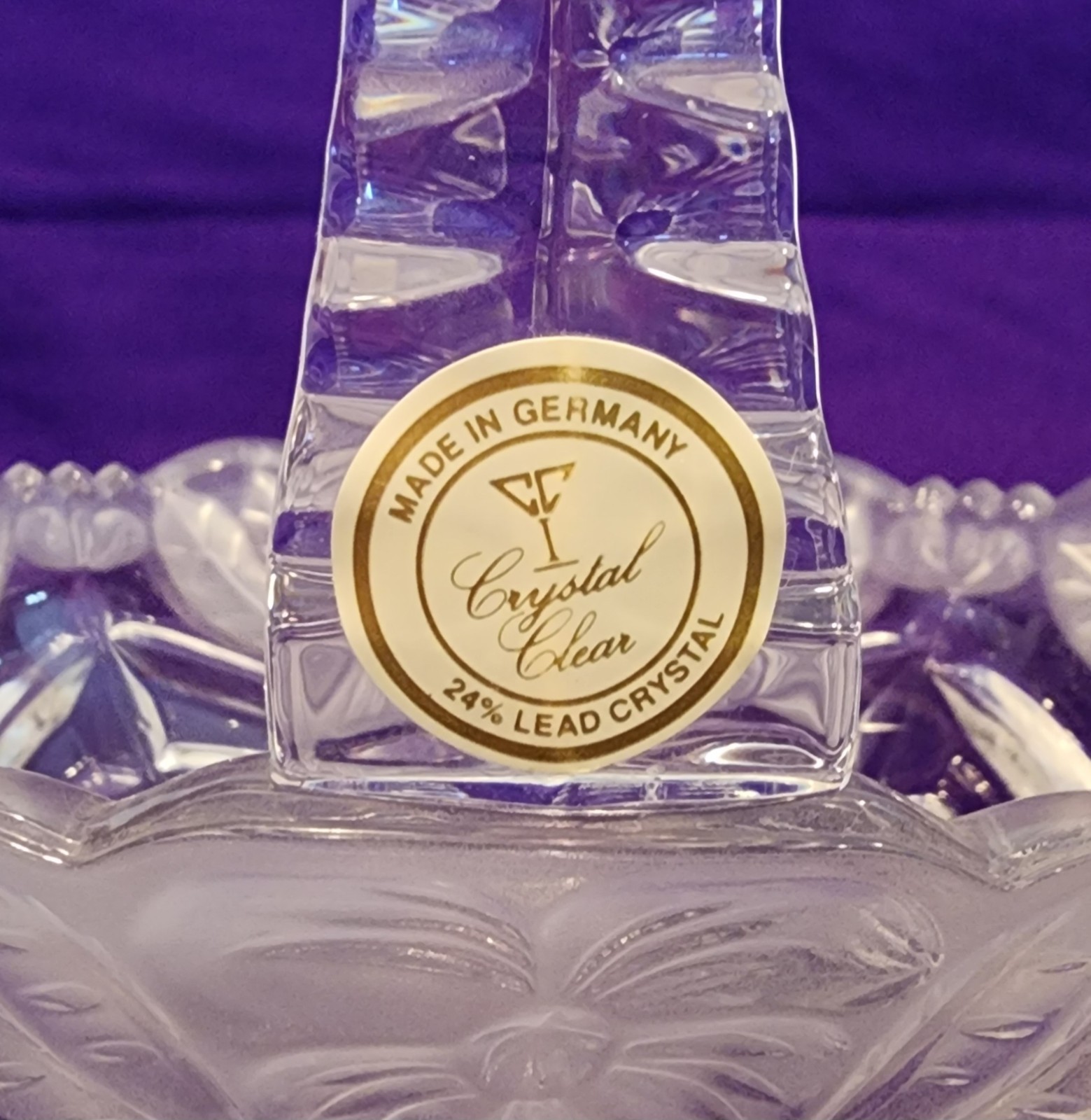 Vintage CRYSTAL CLEAR 24% Lead Crystal Basket Made in Germany with Label
