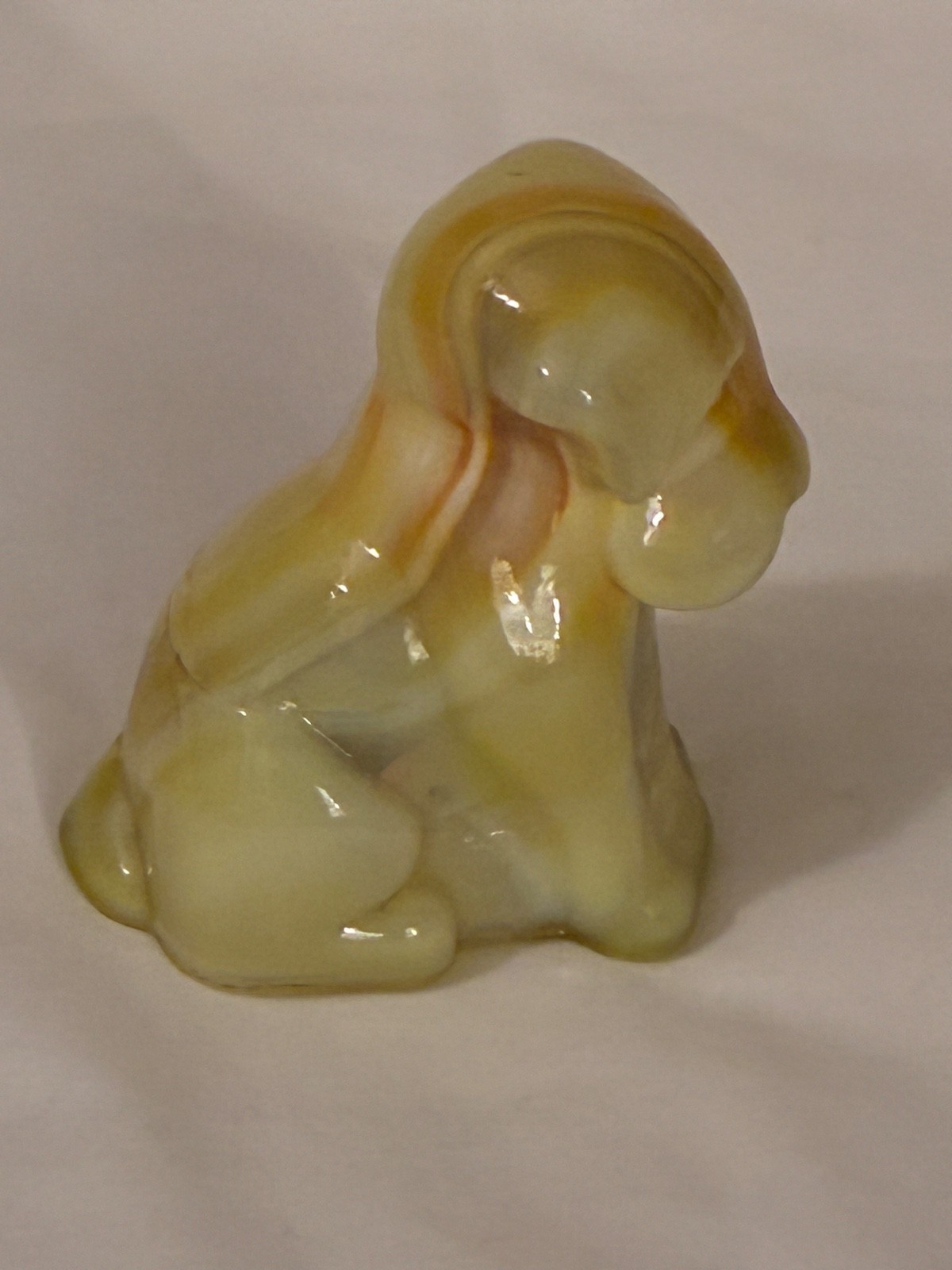 Vintage Degenhart Marked Pooche Yellow Ivory Slag Glass Dog 3 1/4” Free Shp