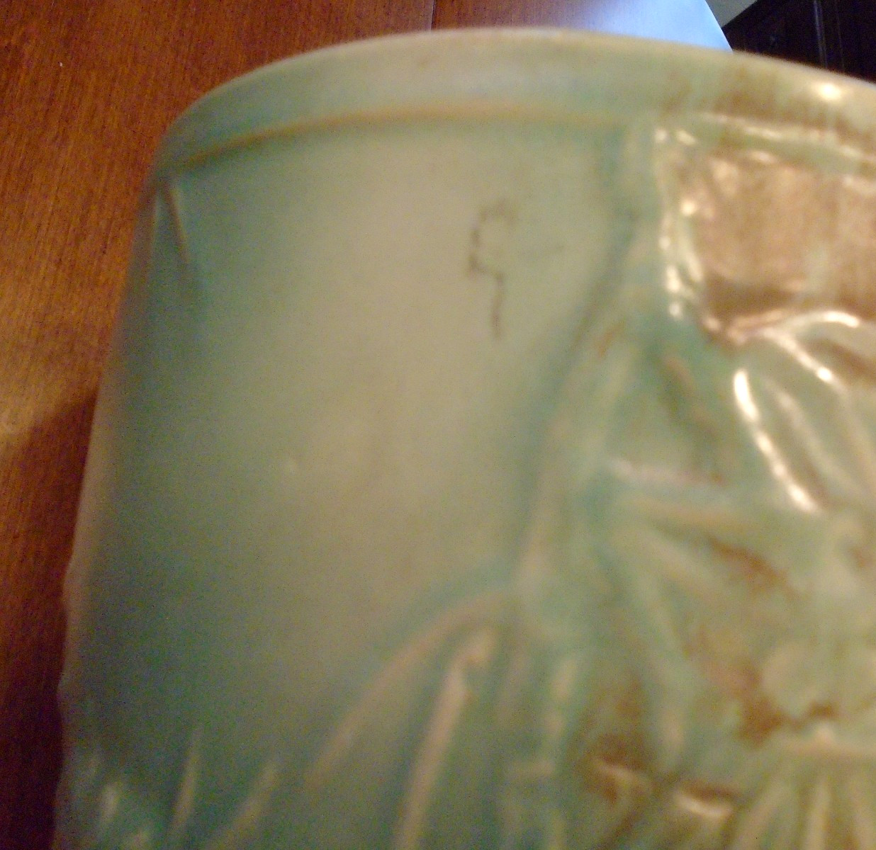Vintage 1940s McCOY ART POTTERY PINE CONE JARDINIERE BROWN Aqua & Brown