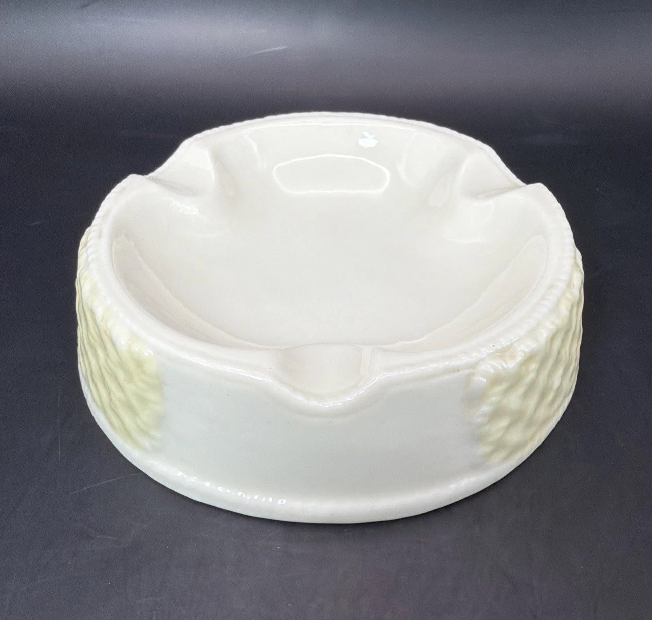 Vintage Belleek Ireland 4” Ashtray With Basketweave Details Green Mark