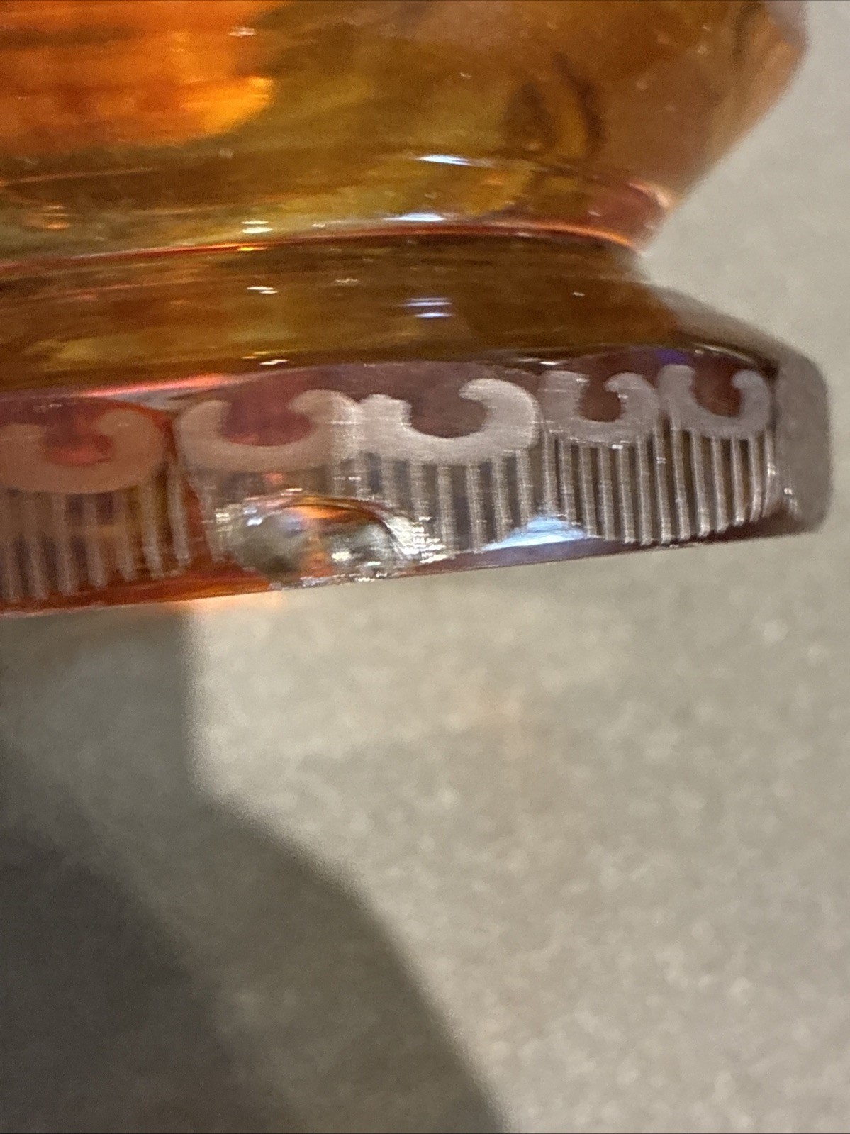 ANTIQUE HAIDA BOHEMIAN AMBER FLASHED CUT TO CLEAR CRYSTAL VASE GRAPEVINE 1930s