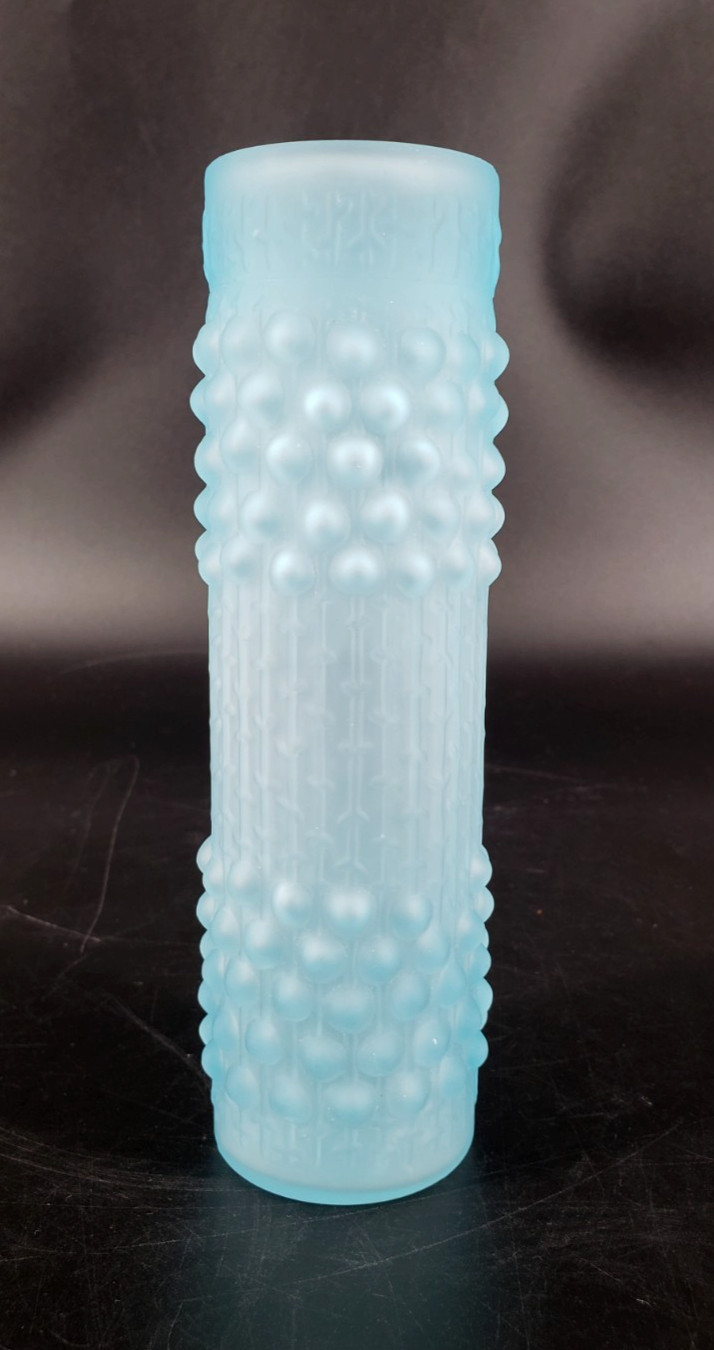 Frantisek Peceny-Style Light Blue Satin Frosted Glass Candle Wax Vase 7″