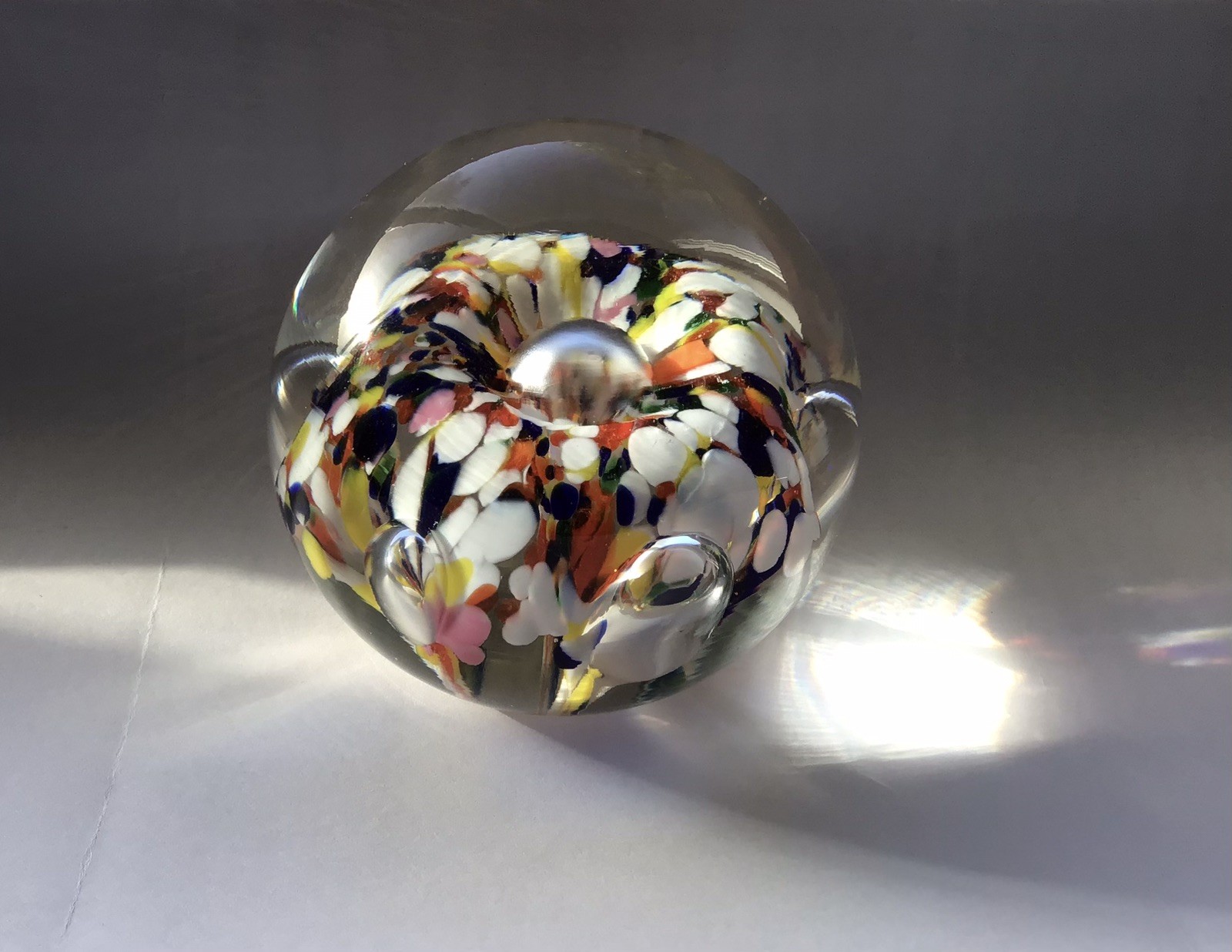 Blown Art Glass Paperweight Zimmerman ? Multi Colored Control Bubble STUNNING