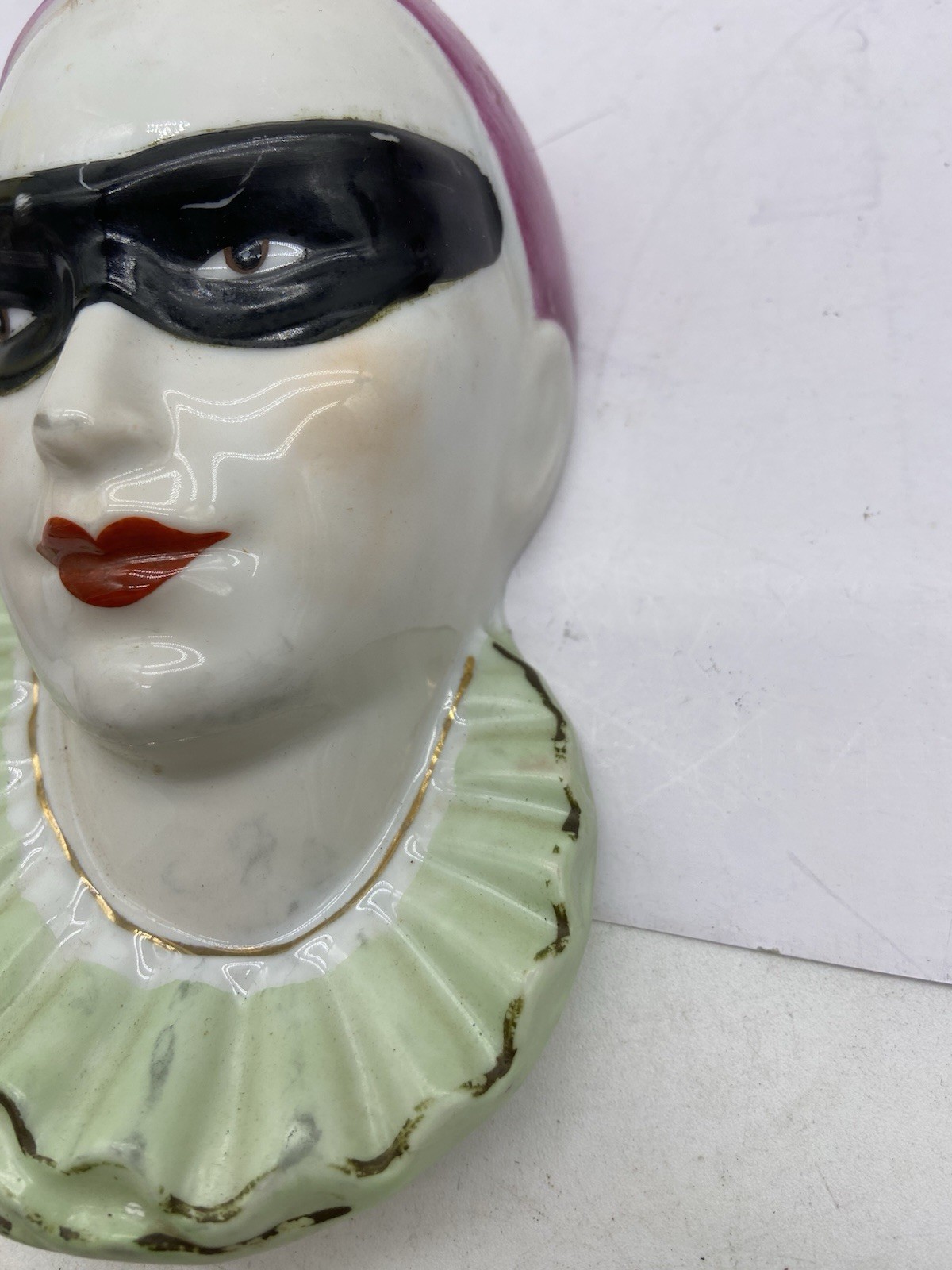 RARE Vintage Masked Pierrot Clown Columbine Head Vase Wall Pocket Masquerade