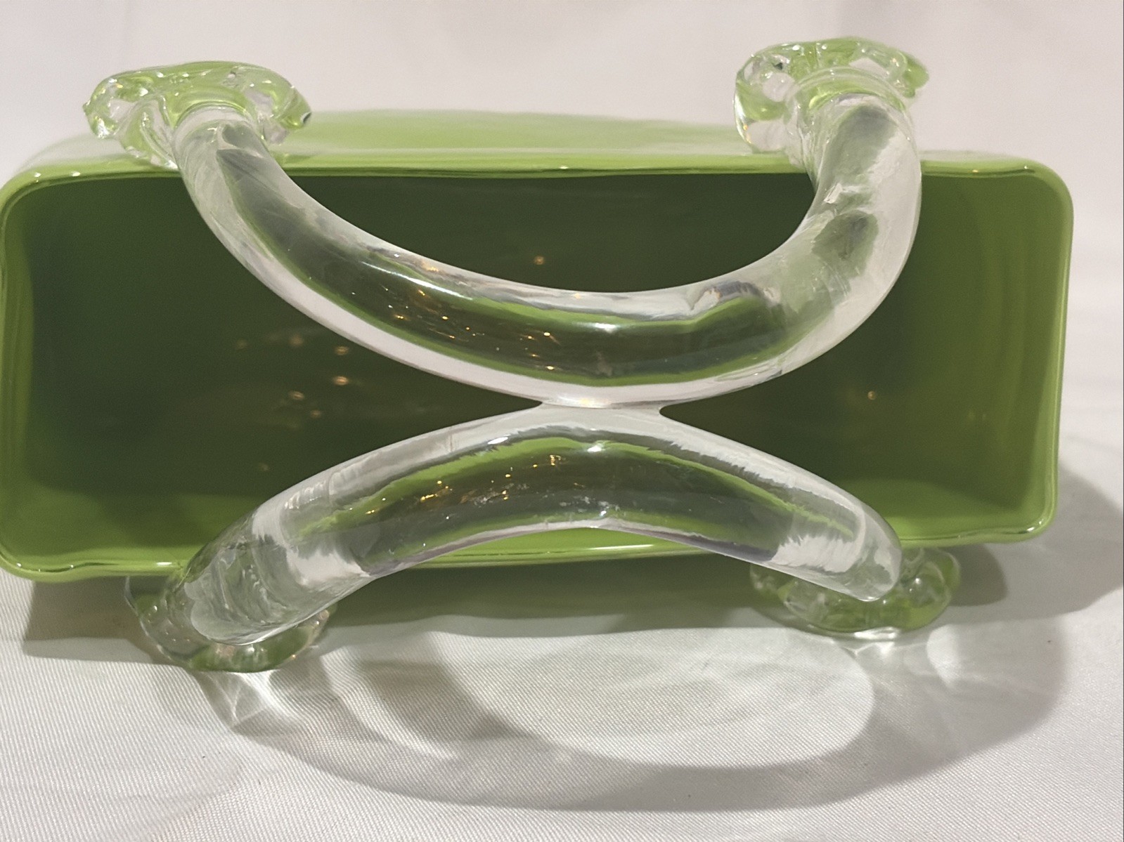 Murano Style Art Glass Hand-Blown Purse Bag with Handle Vintage Rare Green