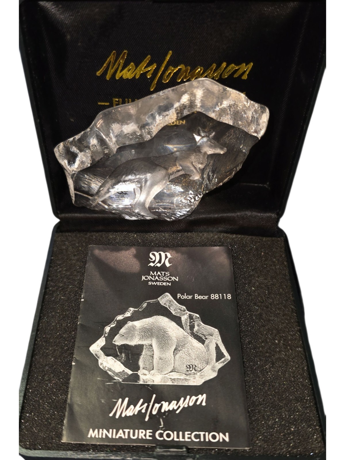 New Mats Jonasson Full Lead Crystal Känguru Kangaroo Sweden Etched Paperweight