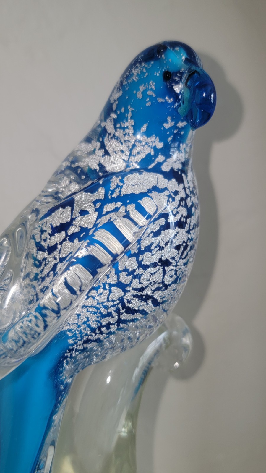 Vintage Handblown Murano Italy Glass Art Blue Budgerigar Parakeet
