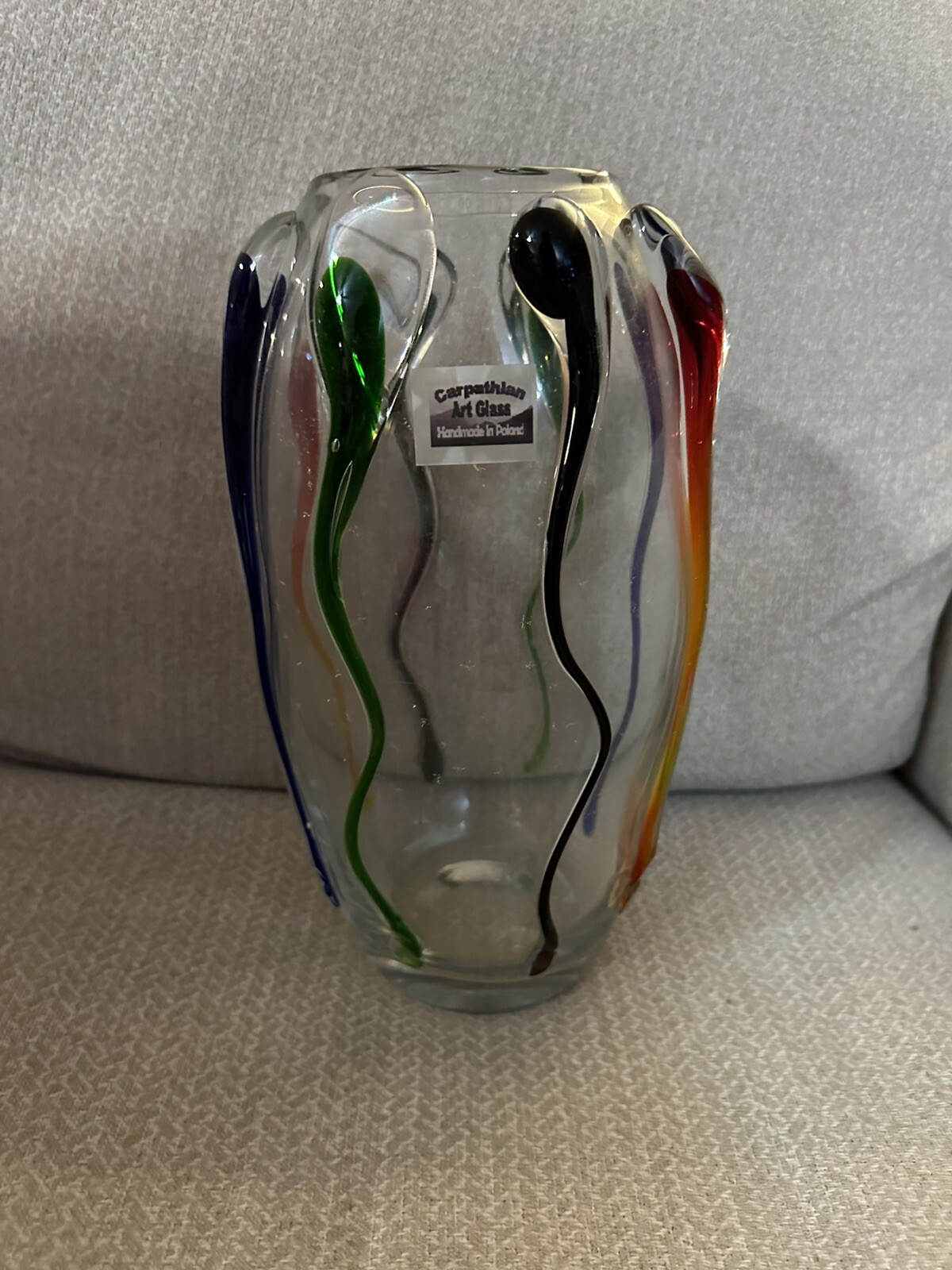 Design Guild Poland Turino Multicolor Hand Blown Heavy Art Glass Vase 11.5″