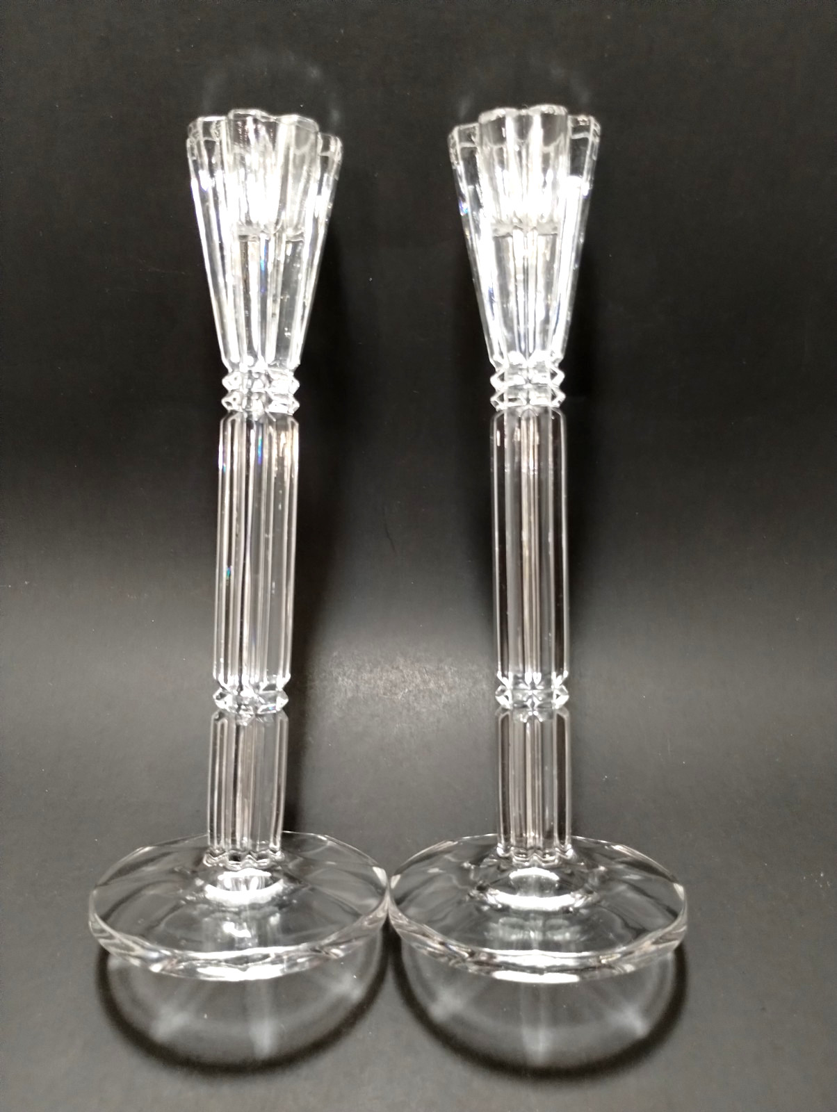 (2) CRISTAL D”ARQUES-DURAND~“Montparnasse”~8” Candlesholders~RARE Pattern~XLNT
