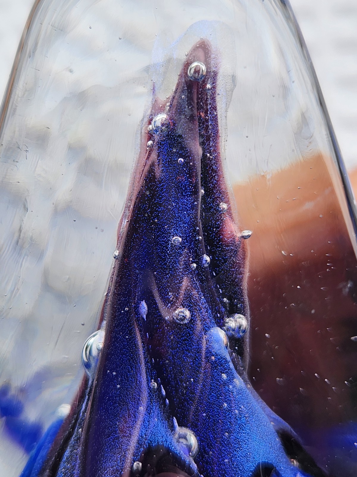 Art Glass Cone Paperweight Blue Clear Controlled Bubble Underwater Volcano *Read