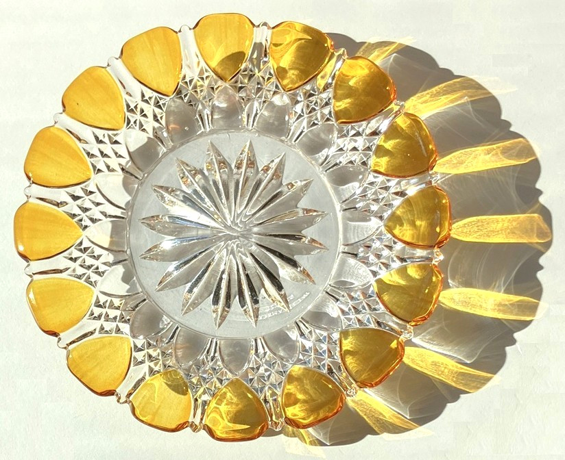 Vintage Art Déco Crystal Plate Val Saint Lambert 1930s Clear and Gold Glass
