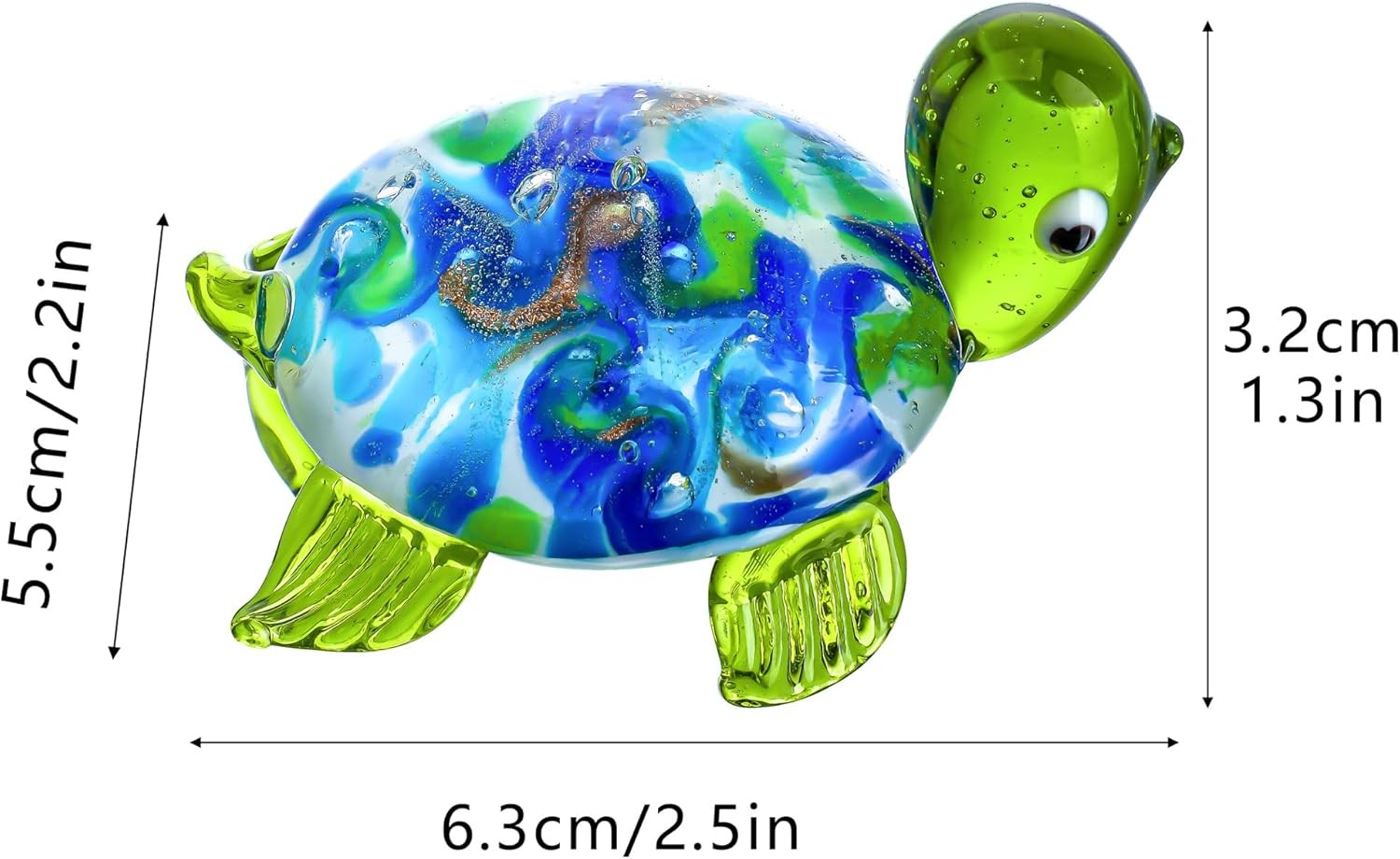 2.5″ Hand Blown Glass Sea Turtle Figurines Handmade Art Glass Turtle Decor