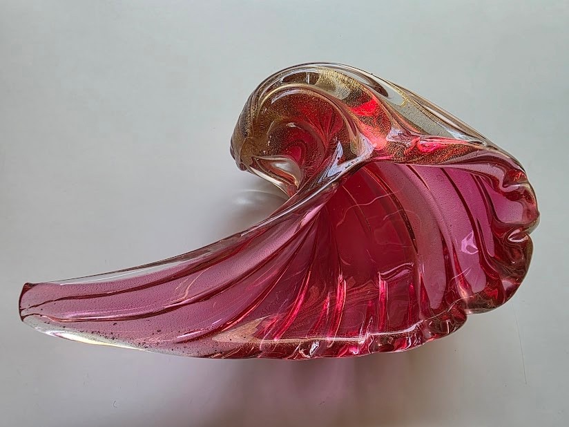 1950s MURANO Sommerso Art Glass SHELL CONCH Bowl MCM Alfredo Barbini Venice Nice