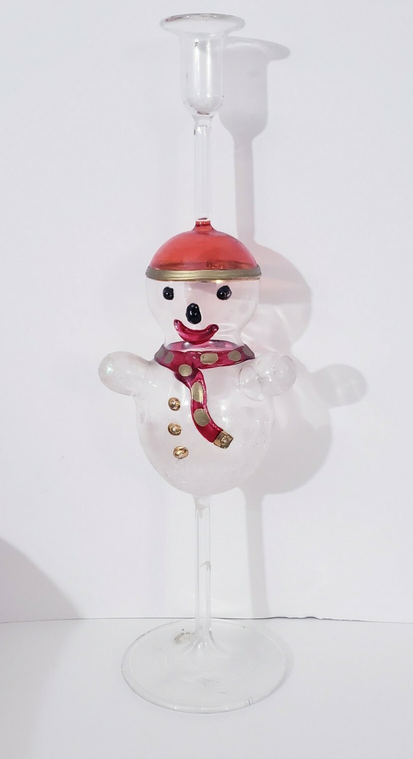 Hand Blown Art Glass from ITALY Snowman Art Candle Holder Parise Vetro Art Work