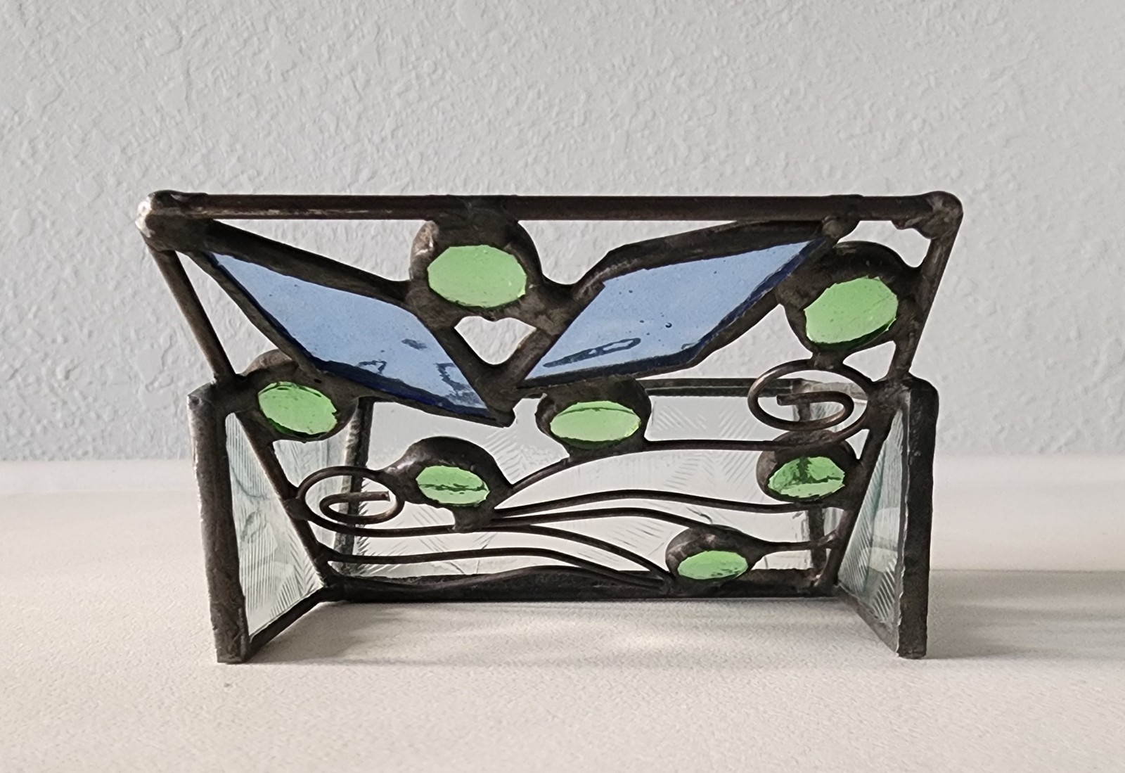 Stained Glass & Bead Art Business Card Phone Holder Handmade By Diane Markin