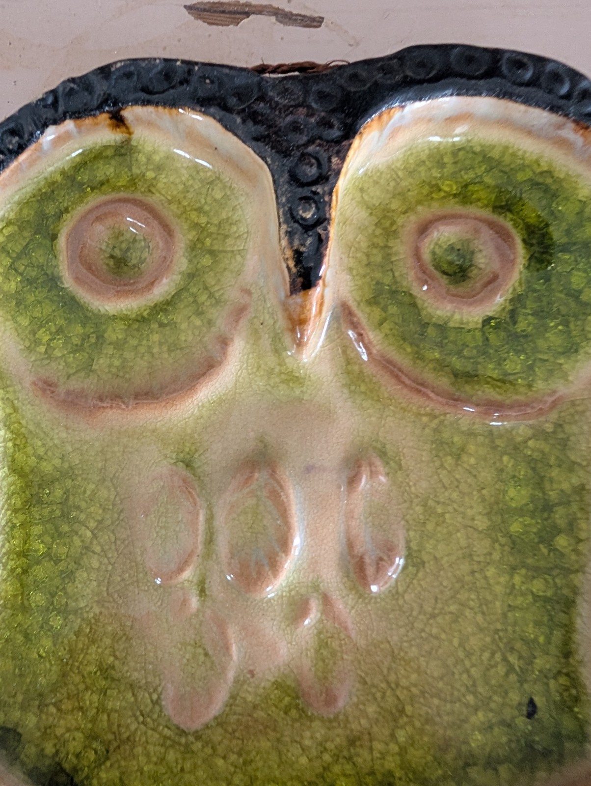 RARE HELMUT SCHAFFENACKER 1950’S VINTAGE BAS-RELIEF GLZD CERAMIC OWL PLAQUE