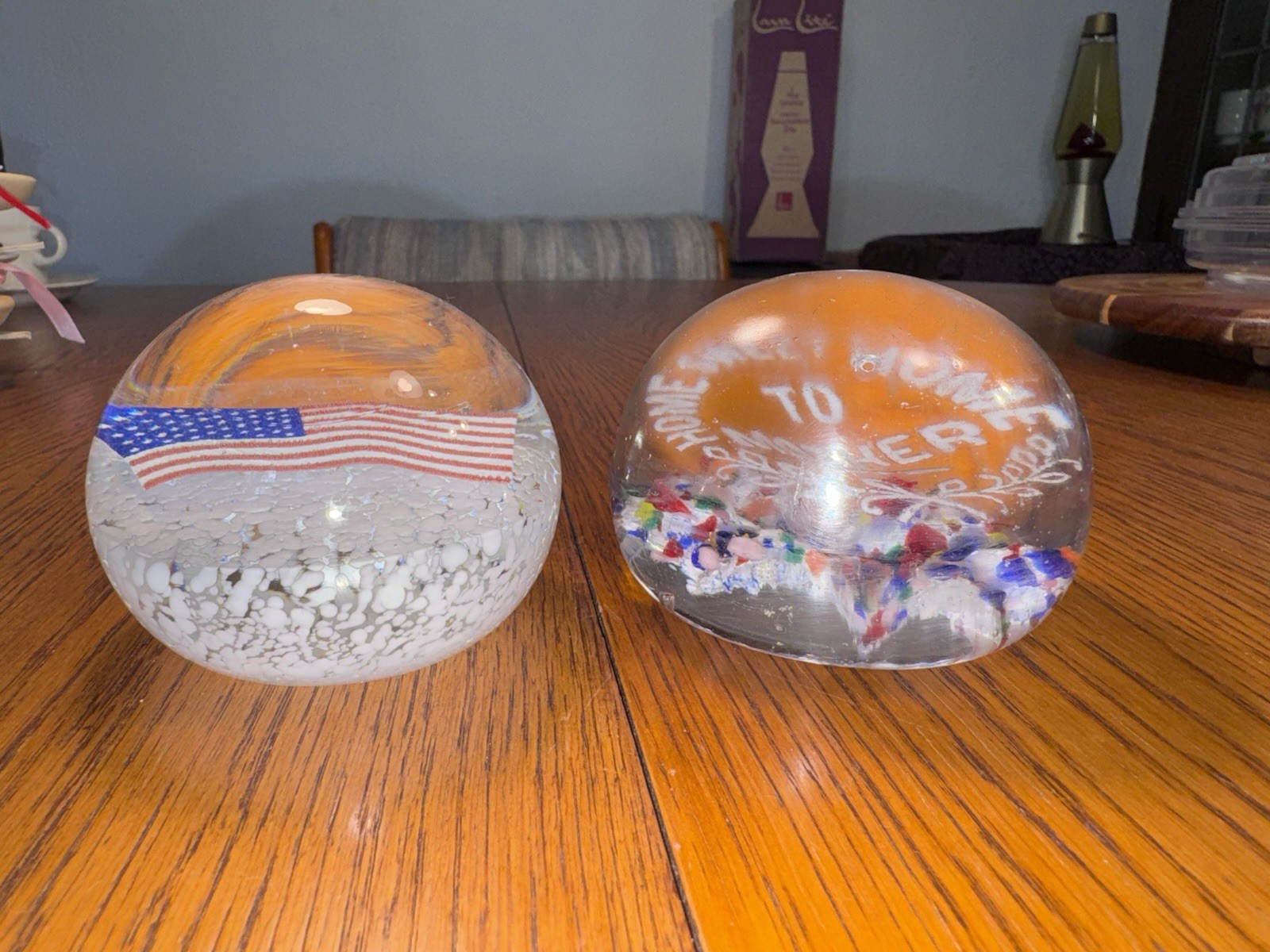 Patriotic USA Flag & Home Sweet Home Mother Signed Glass Paperweights~READ!