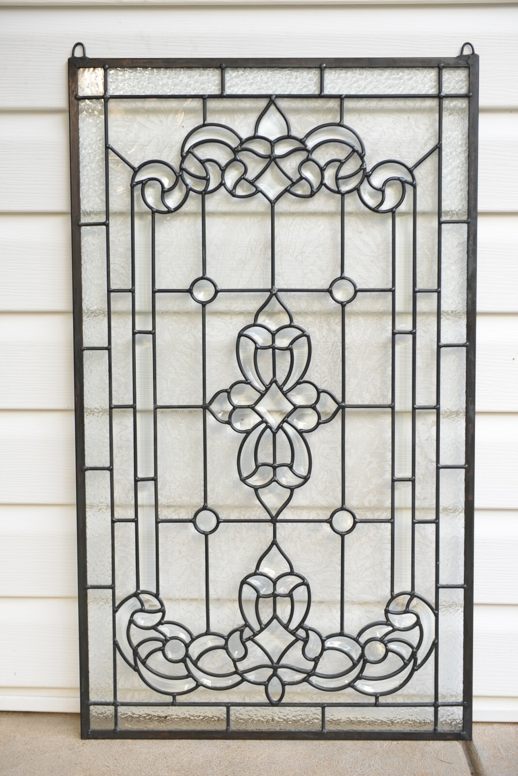 Stunning Handcrafted stained glass Clear Beveled window panel, 20″ x 34.25″