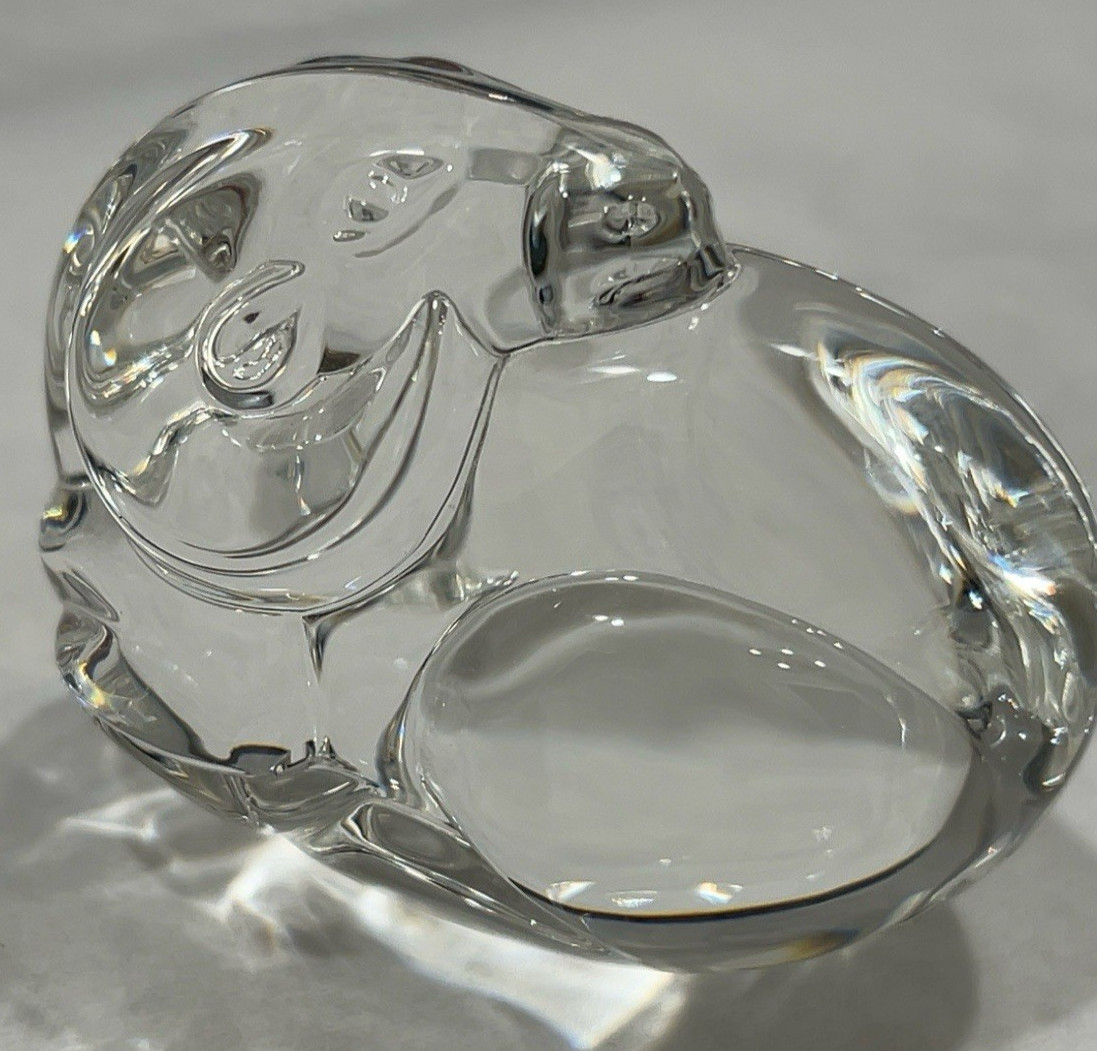 Signed Steuben Crystal Ram Hand Cooler Paperweight Art Glass #5575 w/ Box