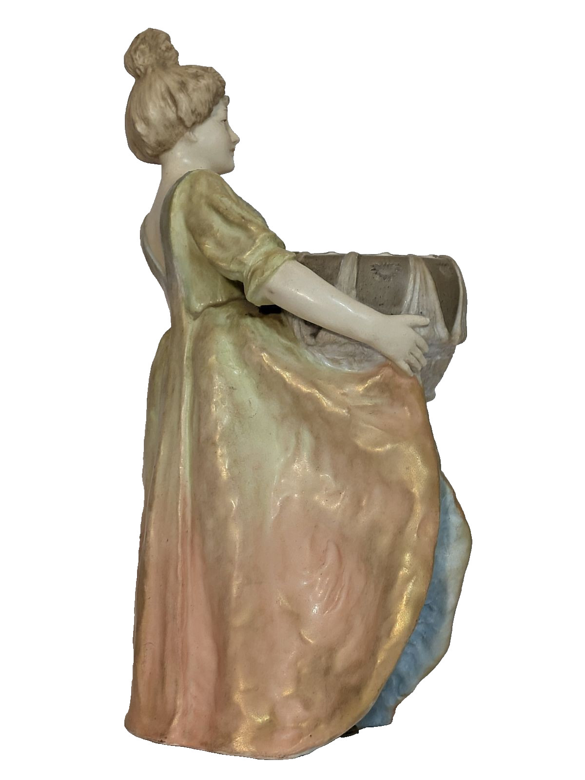 Antique Bohemian Figurine Lady with Tub, Made in Austria