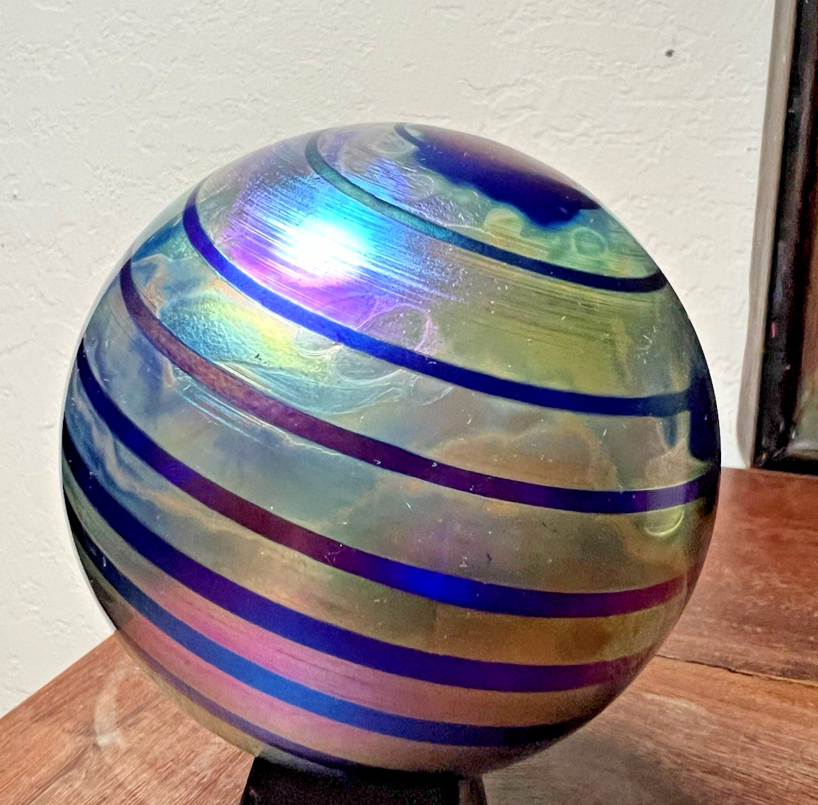 Anton Intaglio Iridescent Purple Art Glass Round Sphere Orb Hand Blown Italy
