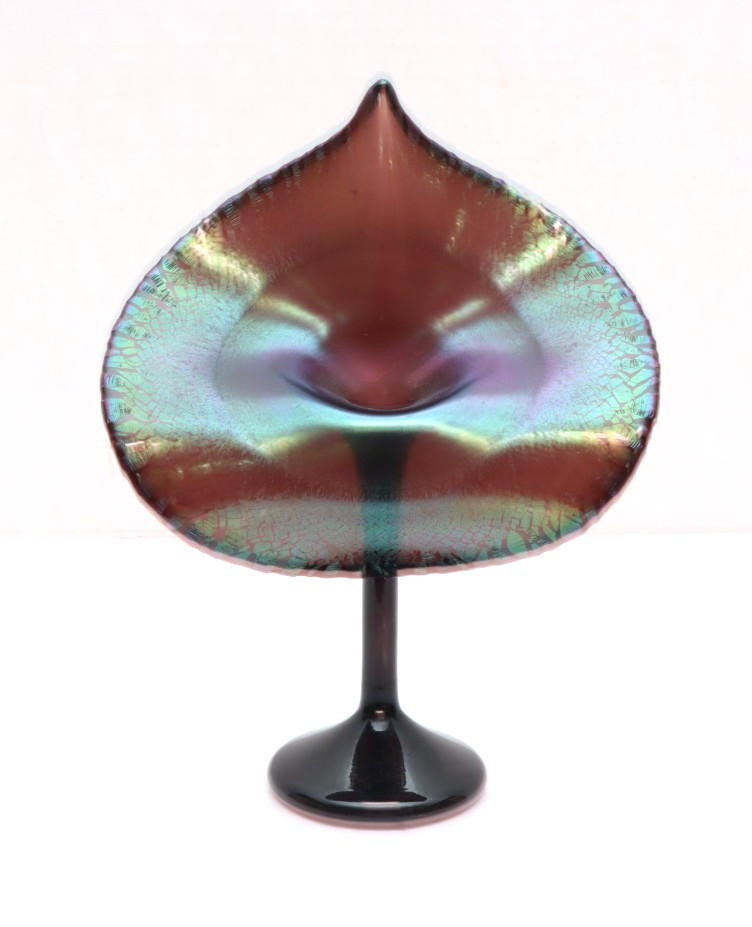 Stuart Abelman Iridescent Studio Art Glass Jack In The Pulpit 9.25″ Signed Vase