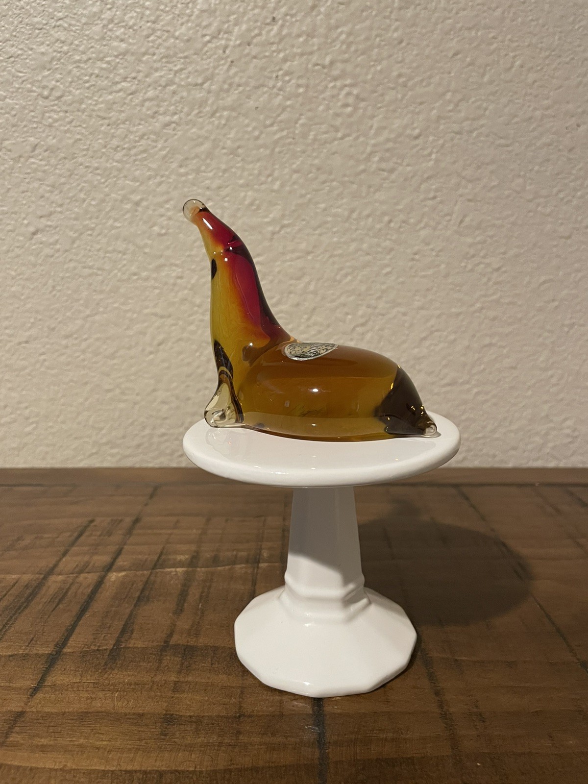 Vintage Kanawha Amberina Glass Seal with Sticker *Glows*