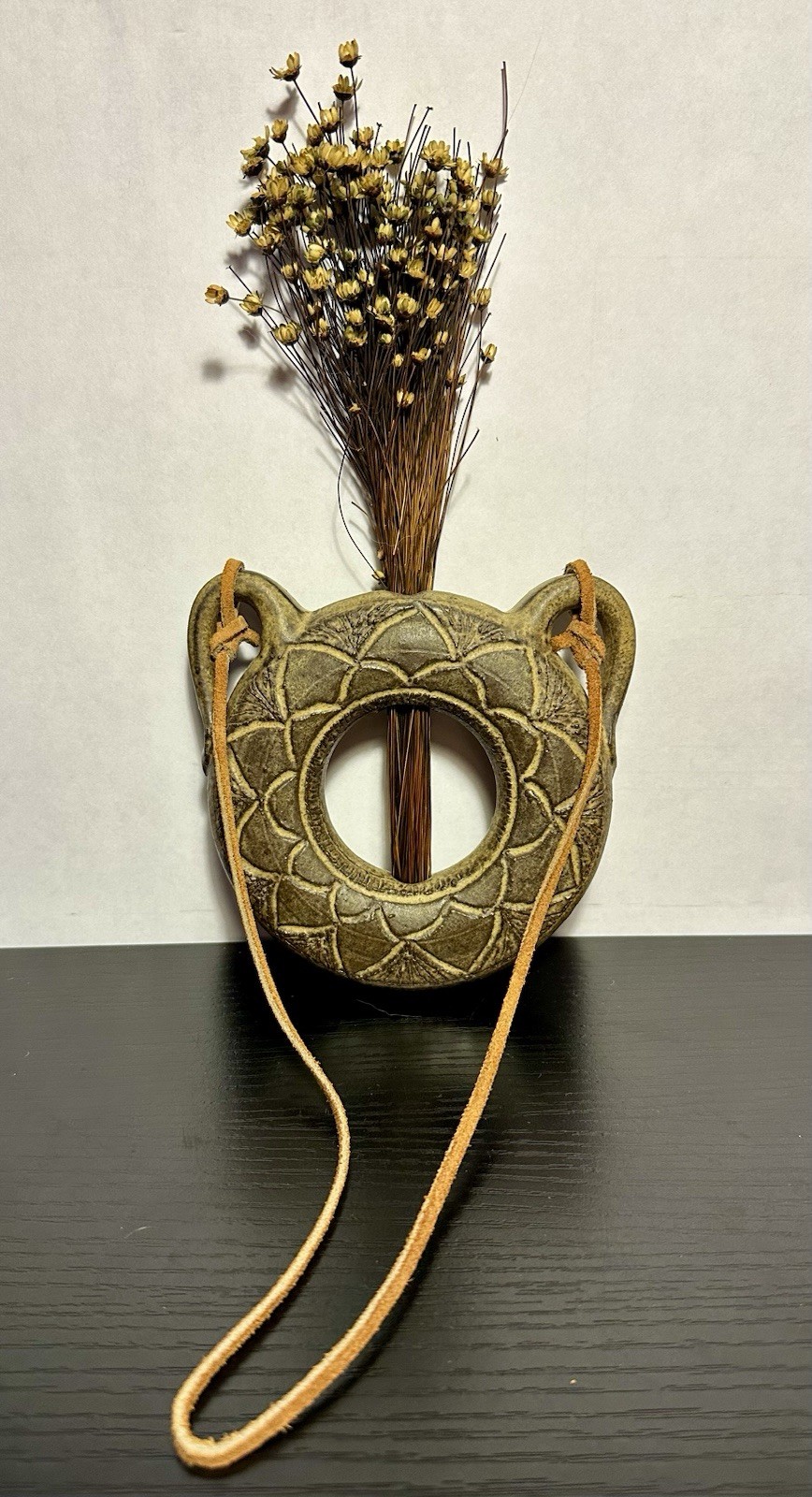 Eclectic Decorative Wall Hanging Pottery Round Vase Handmade Signed Bohemian Art