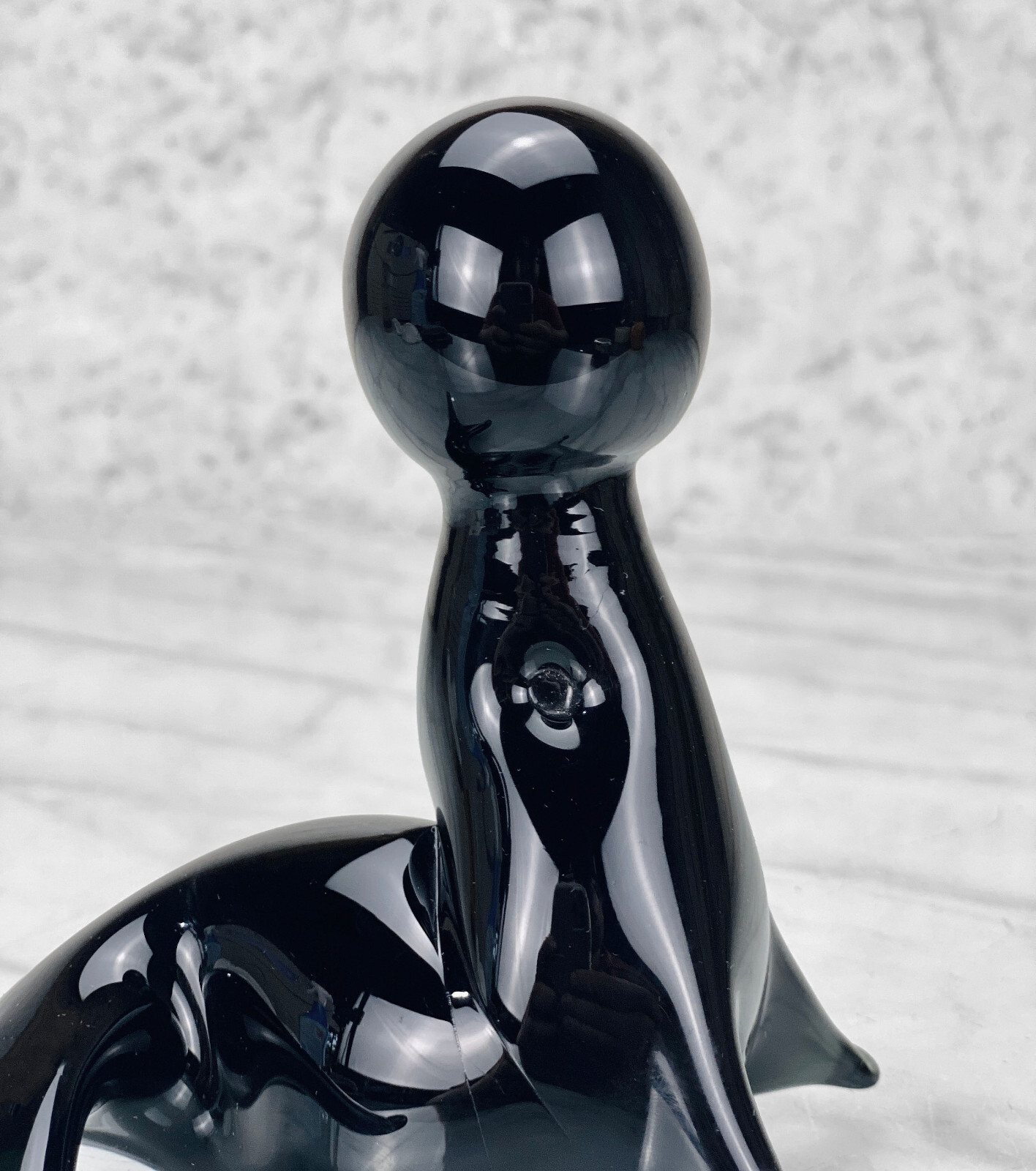 Vintage Italian V. Nason Murano Blown Art Glass Black Seal w/ Ball Sculpture