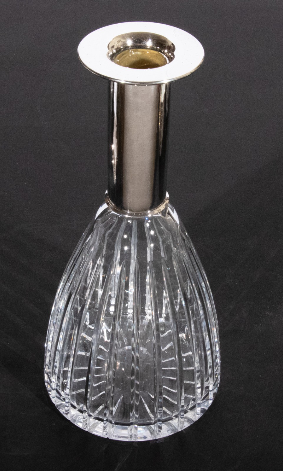 Atlantis Vista Alegre Silver Collar Over Cut Crystal Vase Portugal 10.5 Inches