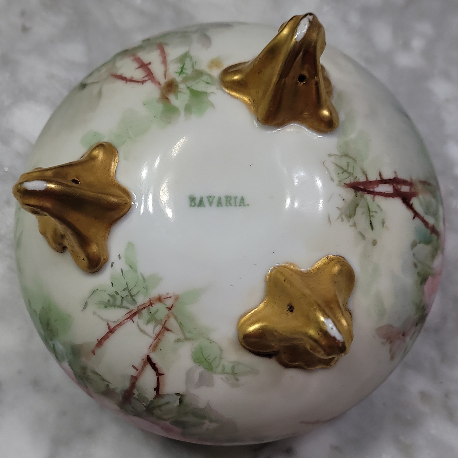 Set of Bavaria Porcelain Floral Lidded Trinket Box and Hair Receiver
