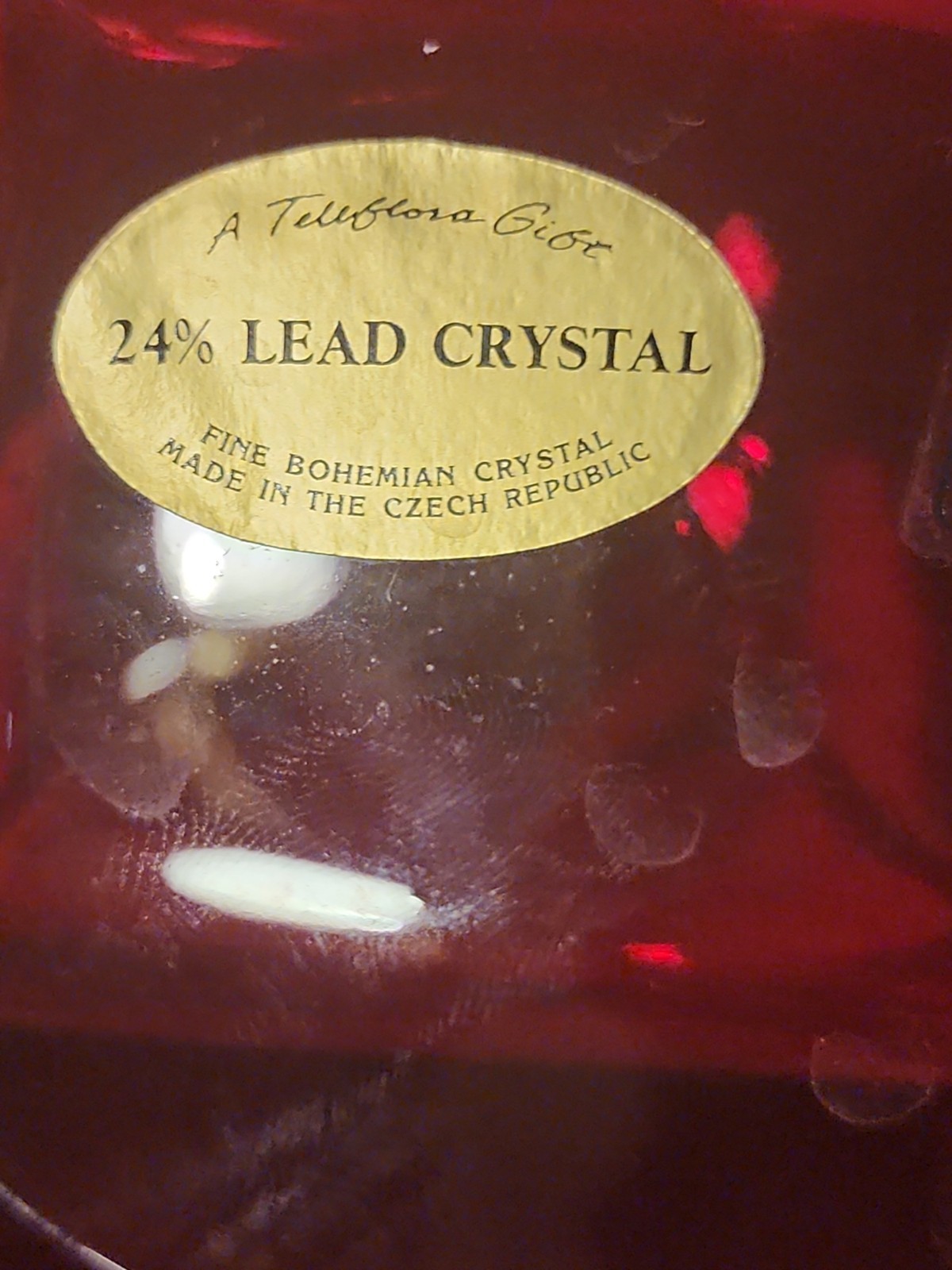Vintage Red Heavy Czech Rep. Crystal Vase, 24% Lead Crystal