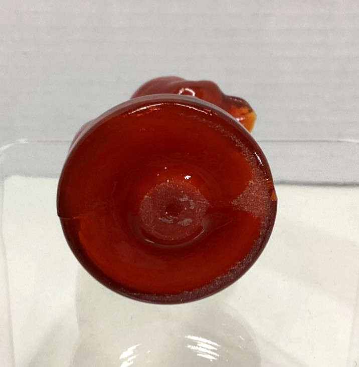 Vintage Boyd Art Glass Debbie Duck Figurine Tomato Slag Cadmium Glow 2.5” Tall