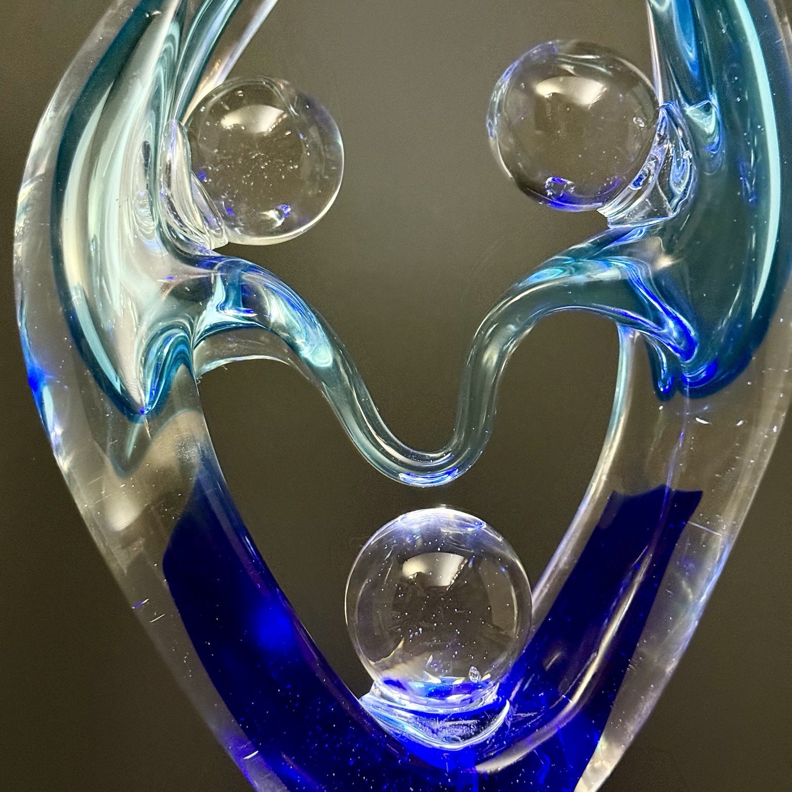 Studio Art Glass Sculpture Abstract Family Infinity Form Cobalt Aqua Hand Blown