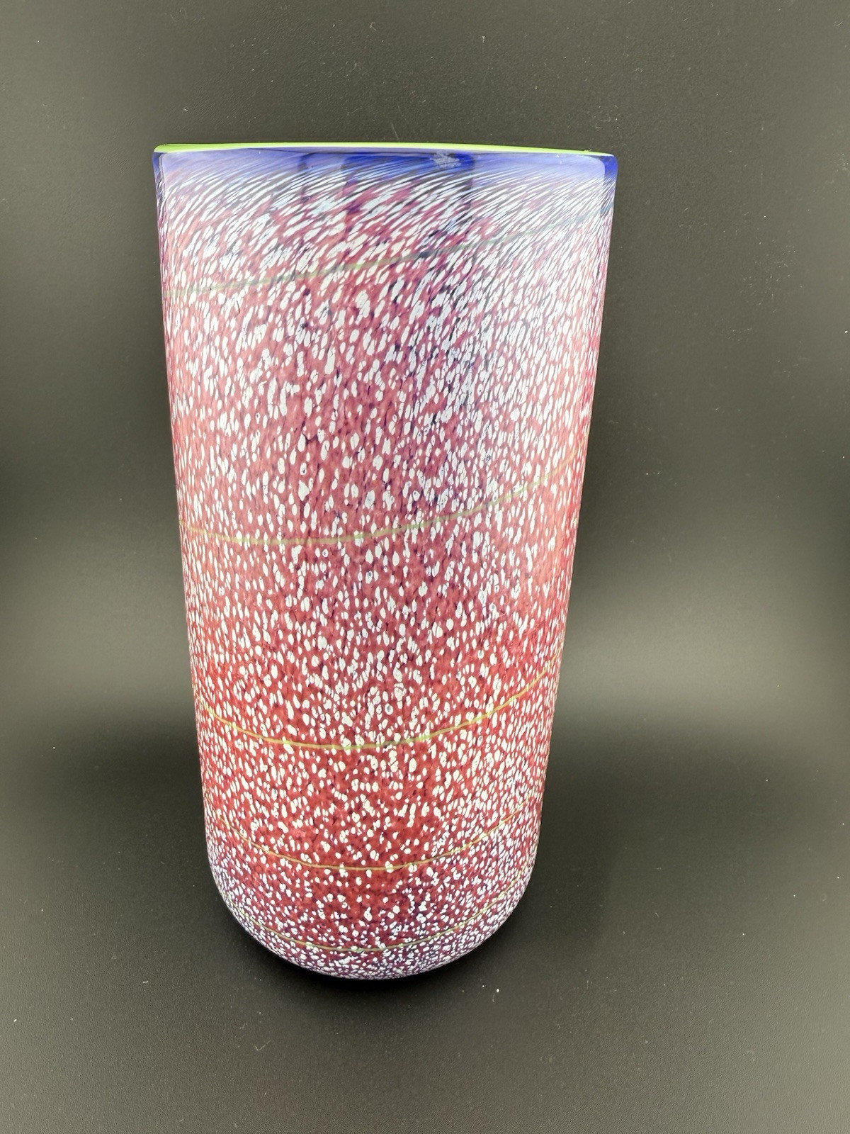 TAYLOR BACKES CYLINDER SWIRL VASE 8″ HANDBLOWN ART GLASS Signed Multicolor EUC