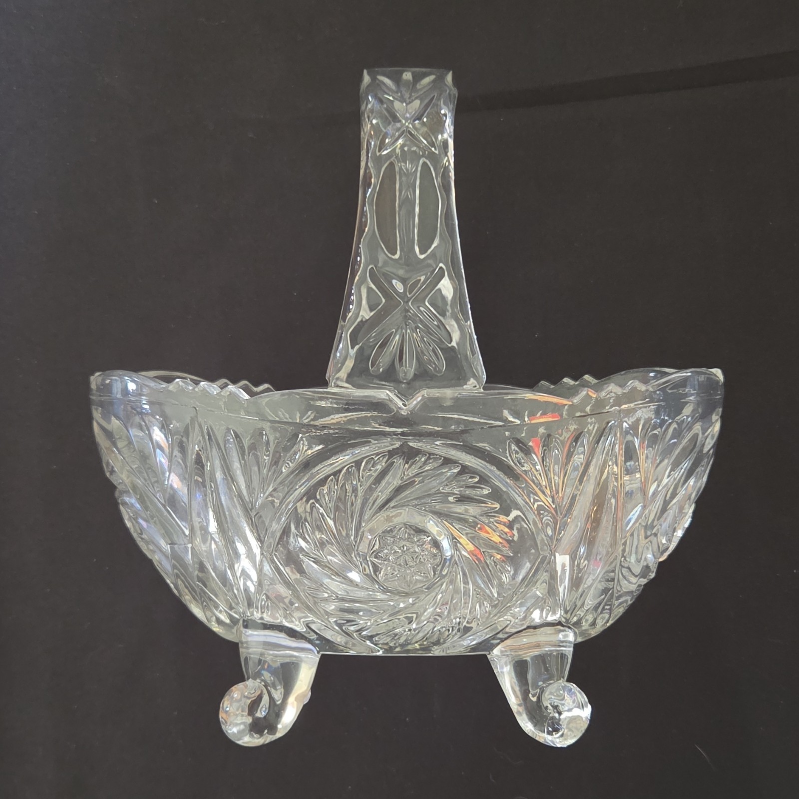 Anna Hütte Lead Crystal Handarbeit Oval Decorative Basket Starburst Germany