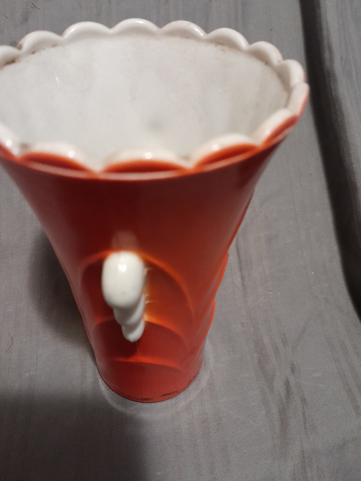 Vintage Ancor Hocking Or Hazel Atlas? Orange Art Deco Vase 5 1/4 Inches Tall