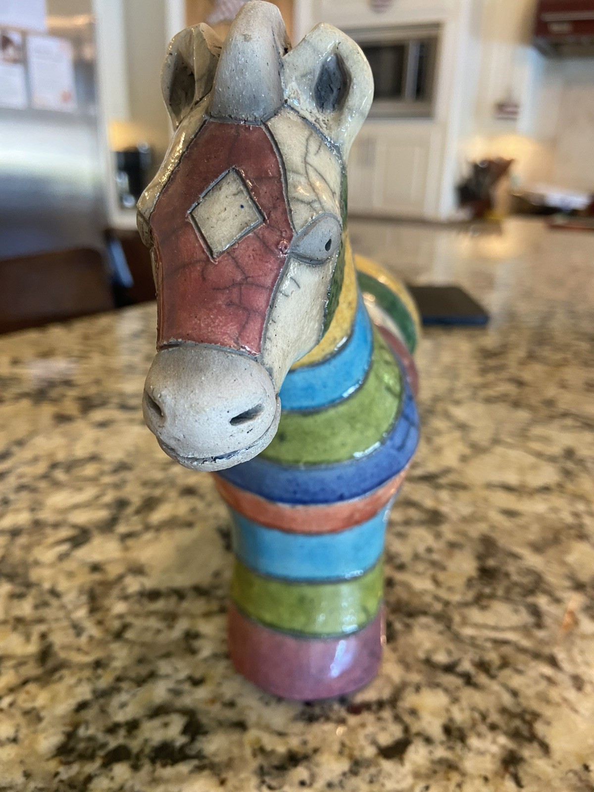 Raku Pottery Rainbow LARGE Zebra Horse 8” Signed & Handmade South Africa
