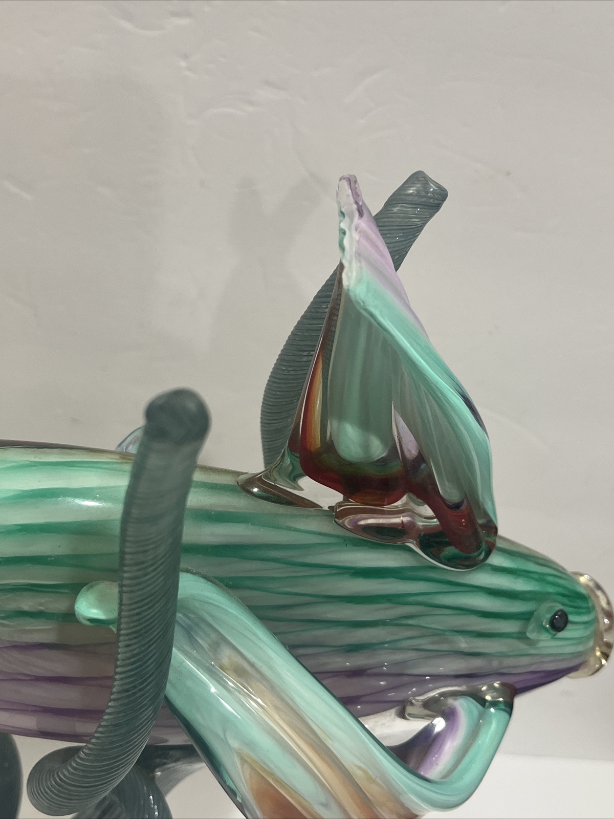 Murano Zanfirico 1980s Hand Blown Italian Art Glass Angel Fish Sculpture Large