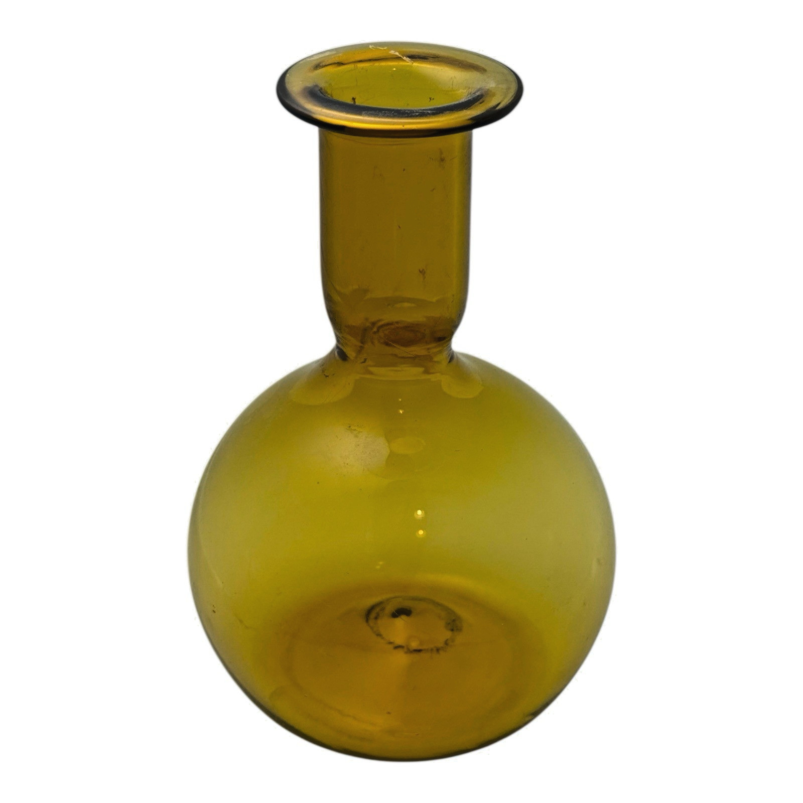 Vintage MCM Amber Hand Blown Onion Bottle Vase Art Glass Empoli Style 6.5″ Tall