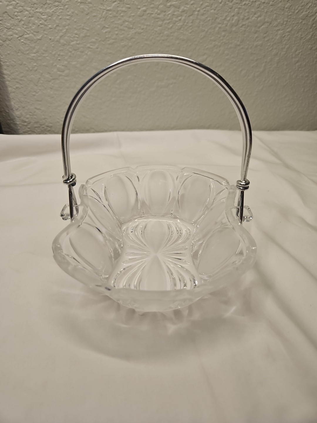 Vintage Crystal Glass Basket w/ Aluminum Handle