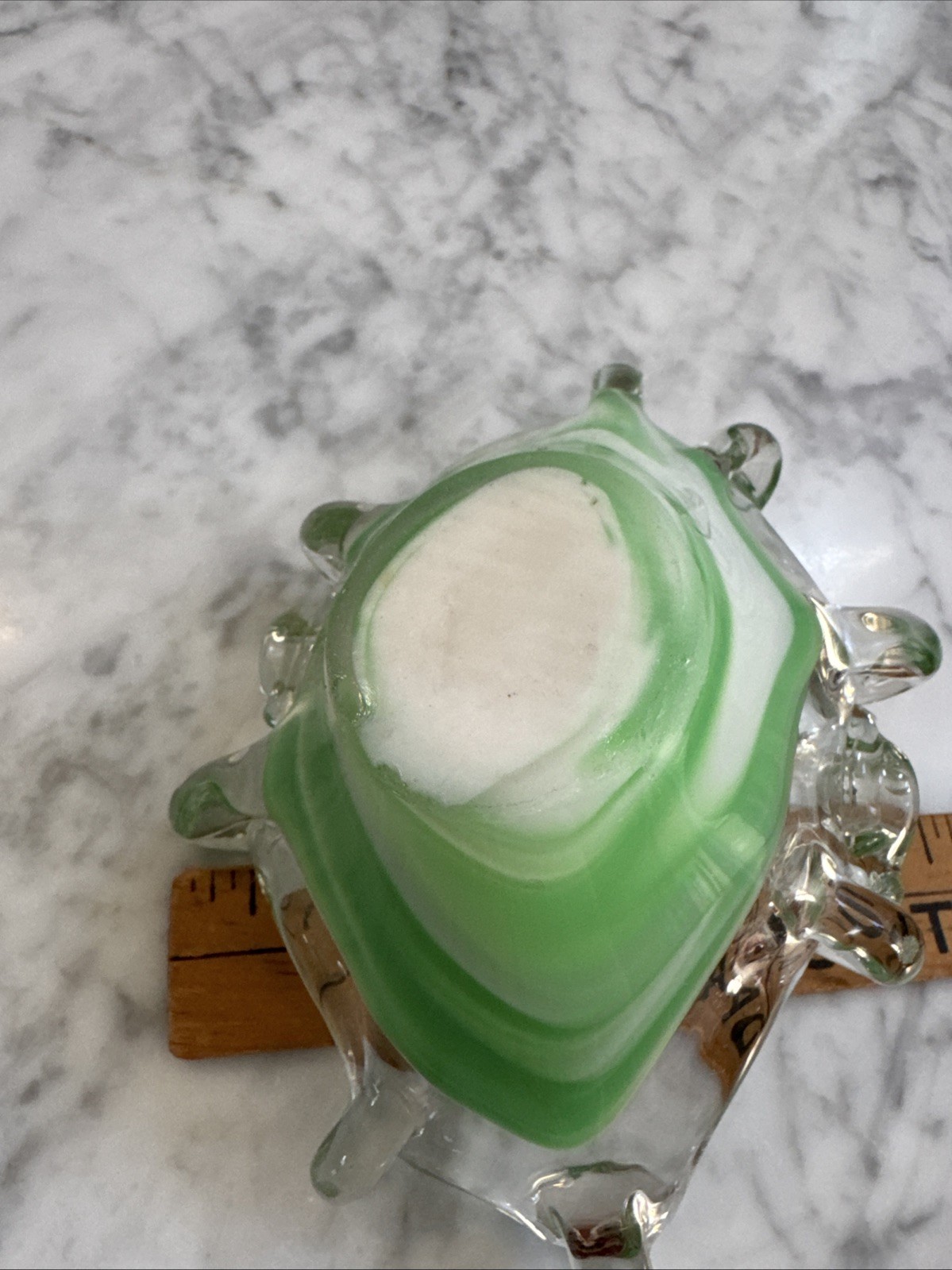 Vtg Murano Italy Art Glass Bowl Ashtray Green Ruffled MCM old Home Table Decor