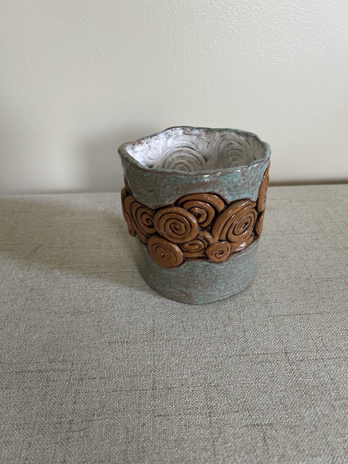 Unique Handmade Swirled Coil Pot Vase Sculpture Ceramic Pottery Signed 4 1/2”