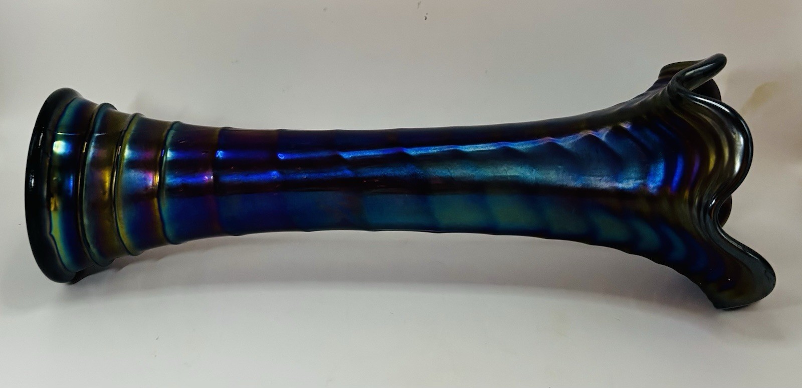 Electric Purple 10 1/2” Amethyst Cobalt Carnival Glass Vase Imperial Ripple