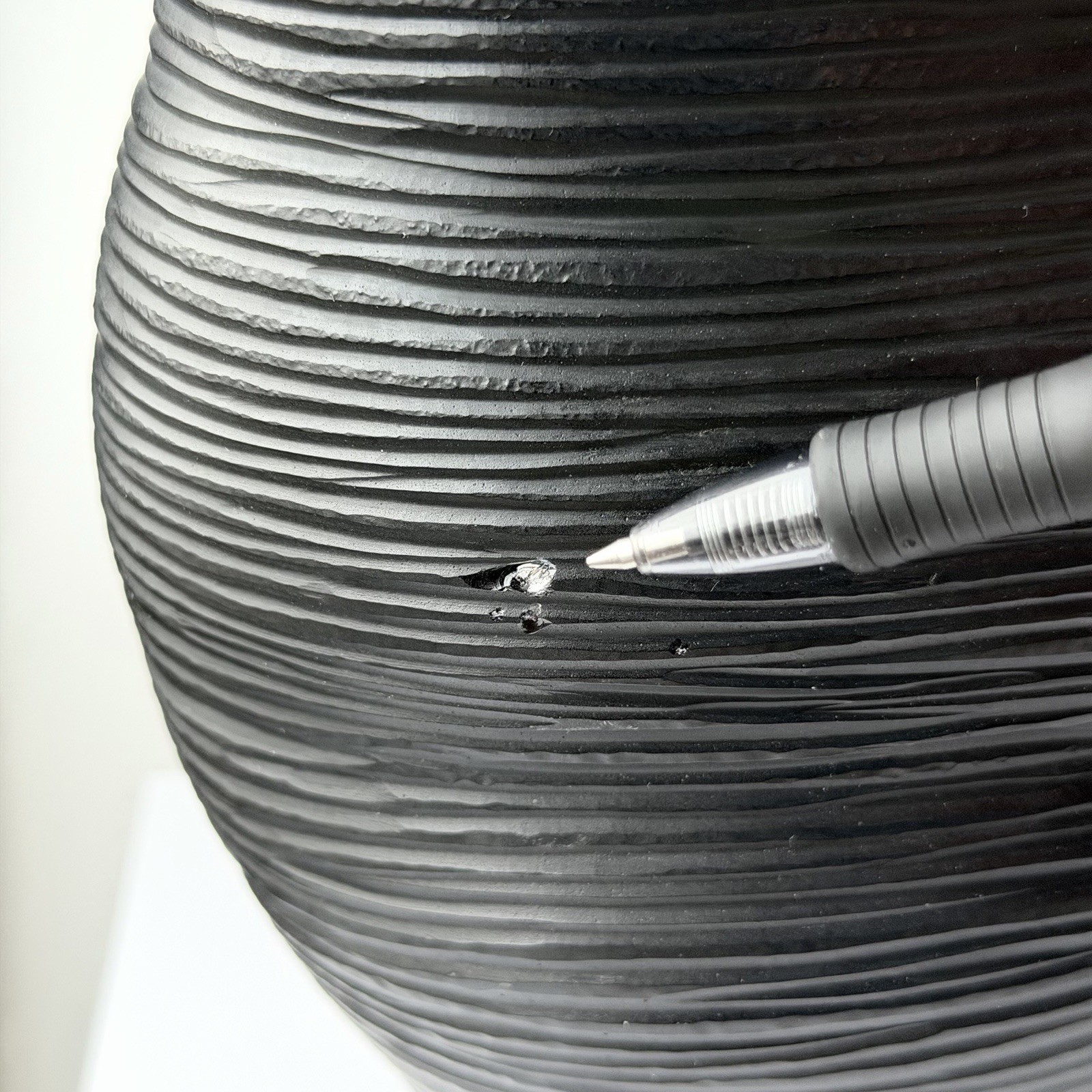 Marianne Buus (Danish, B.1967) Art Glass Black Coil Vase 8 1/2″ Curved Form